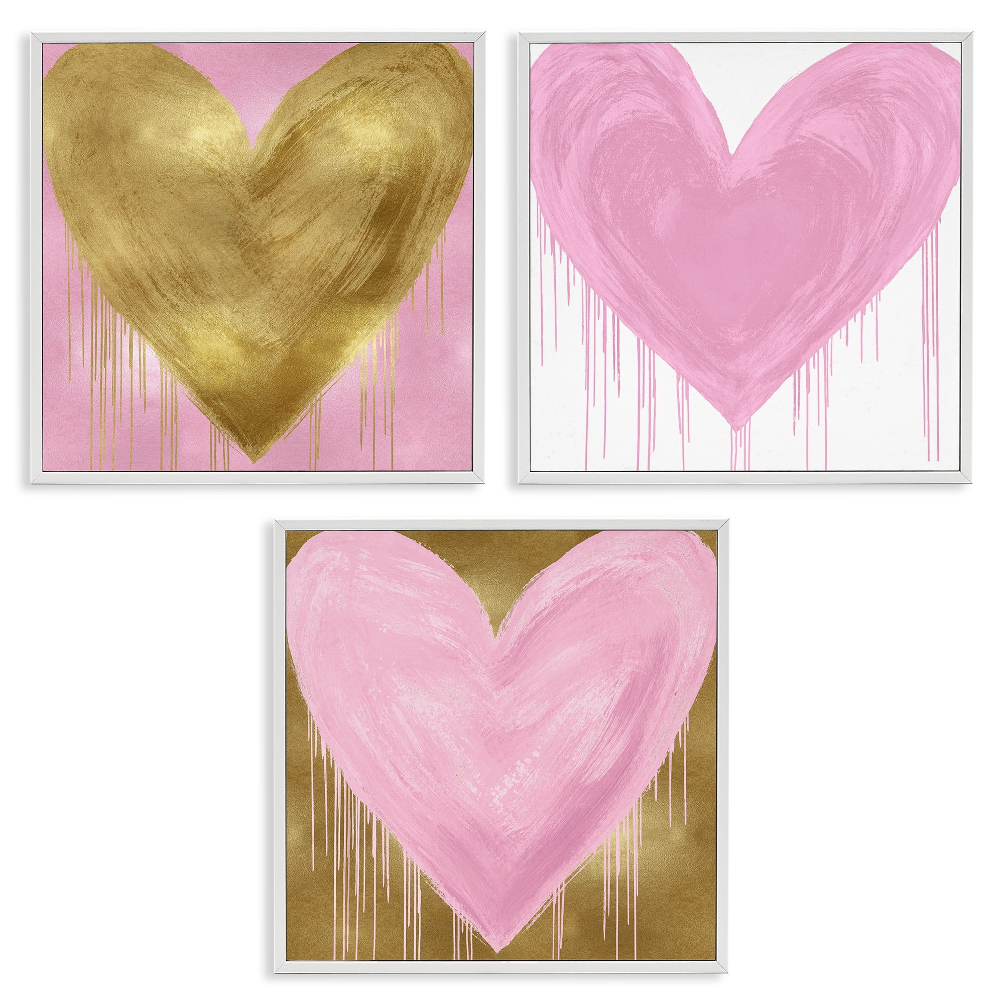 Stupell Industries Glam Paint Drip Hearts Design Art for Kids Painting White Framed Art Print Wall Art, 12 x 12, Set of 3