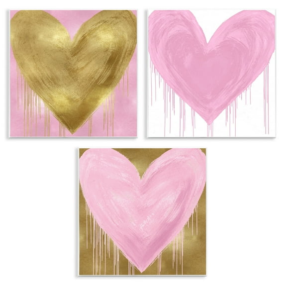 Stupell Industries Glam Paint Drip Hearts Design Pink Gold Shapes Graphic Art Unframed Art Print Wall Art Set of 3, 12x12, by Lindsay Rodgers