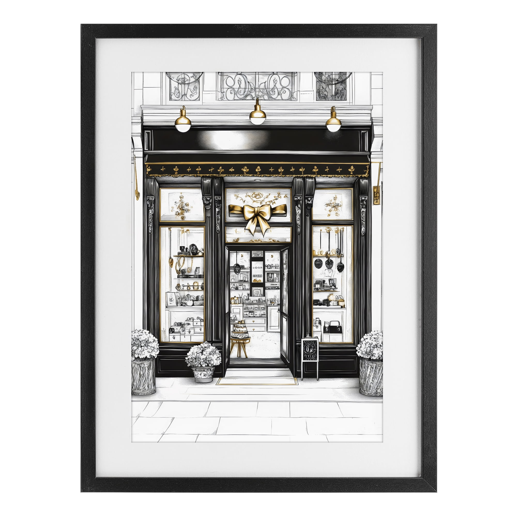 Stupell Industries Glam Paris Shop Facade Black Framed Print Under Glass, design by Petal Prints Design