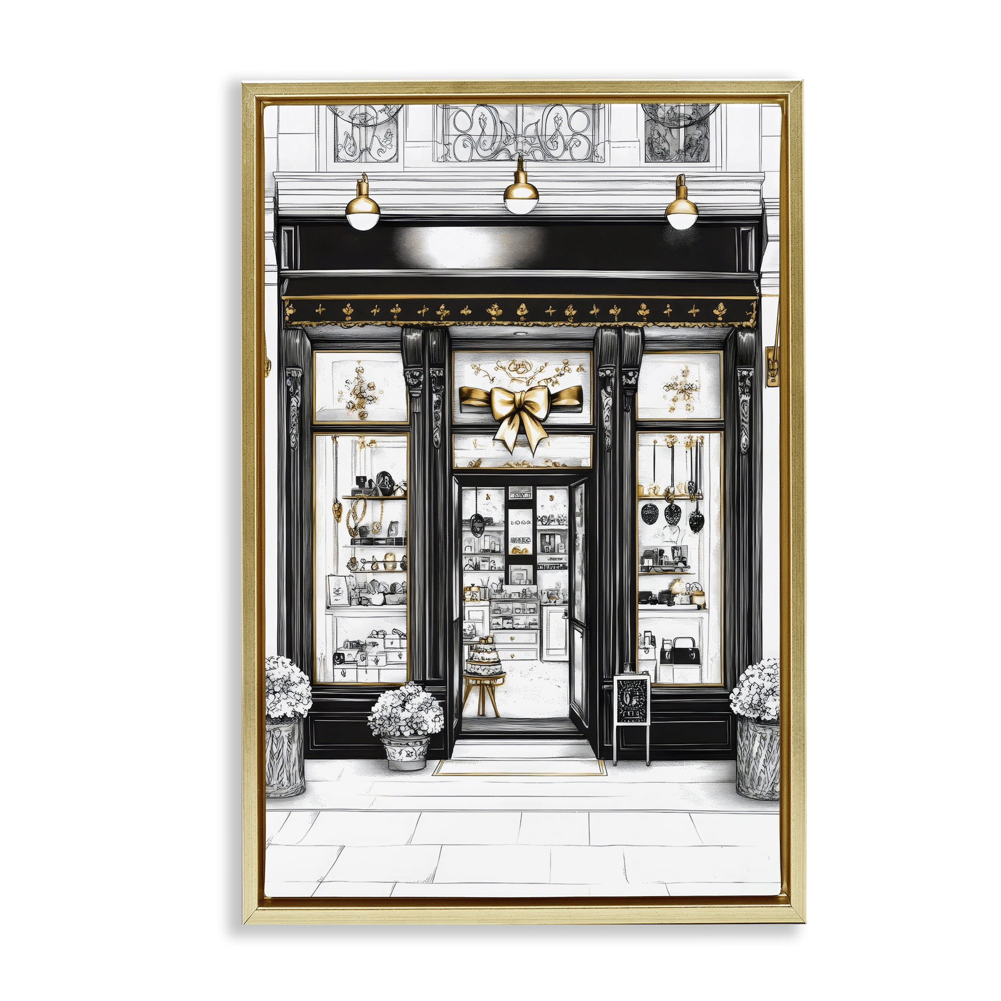 Stupell Industries Glam Paris Shop Facade Gold Framed Floater Canvas Wall Art, design by Petal Prints Design