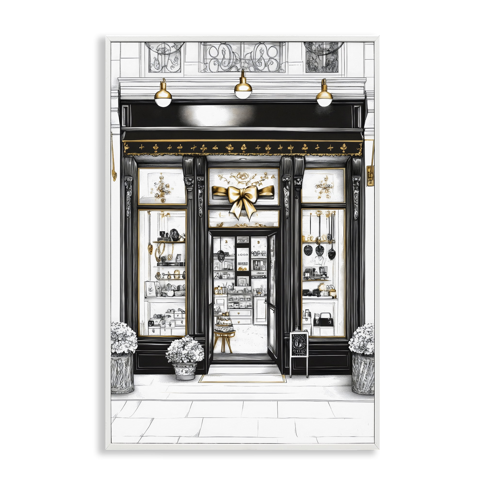 Stupell Industries Glam Paris Shop Facade White Framed Giclee Art, design by Petal Prints Design