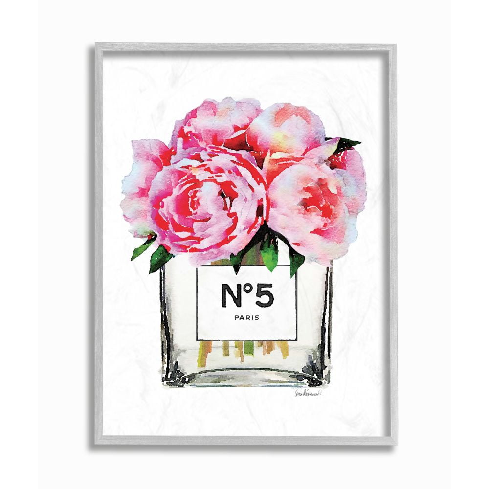 Glam Paris Vase with Pink Peony Canvas Print in Gray Frame