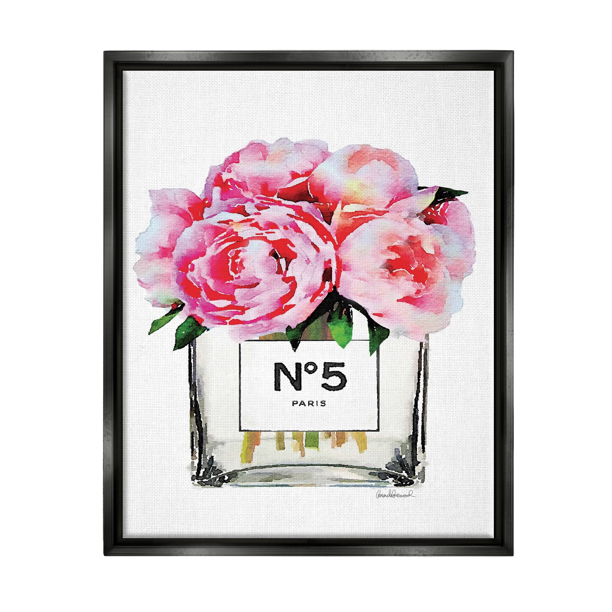 Stupell Industries Glam Paris Vase with Pink Peony Jet Black Framed Floating Canvas Wall Art, 24x30, by Amanda Greenwood