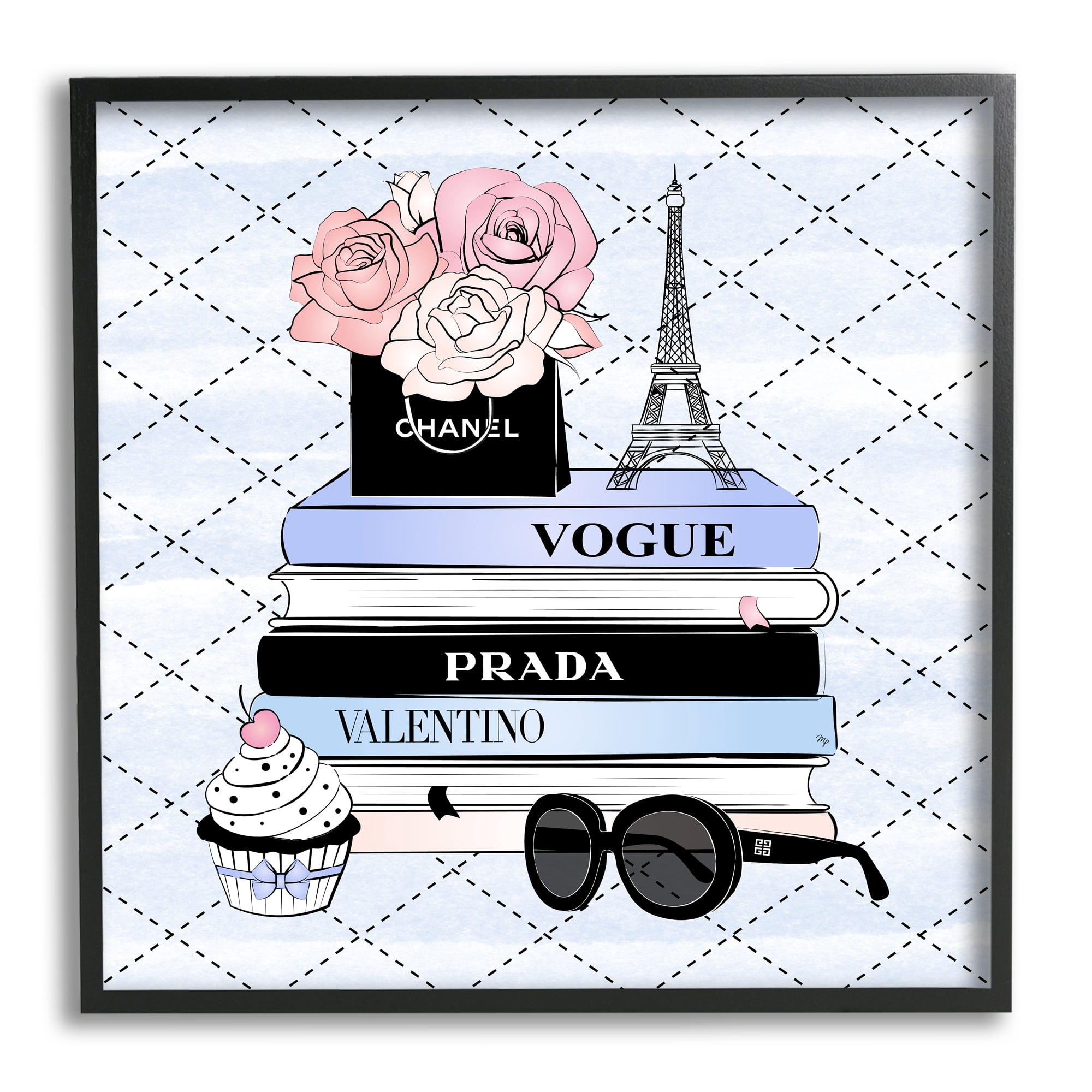 Stupell Industries Glam Parisian Patterned Beauty & Fashion Painting Black Framed Art Print Wall Art, 24 x 24