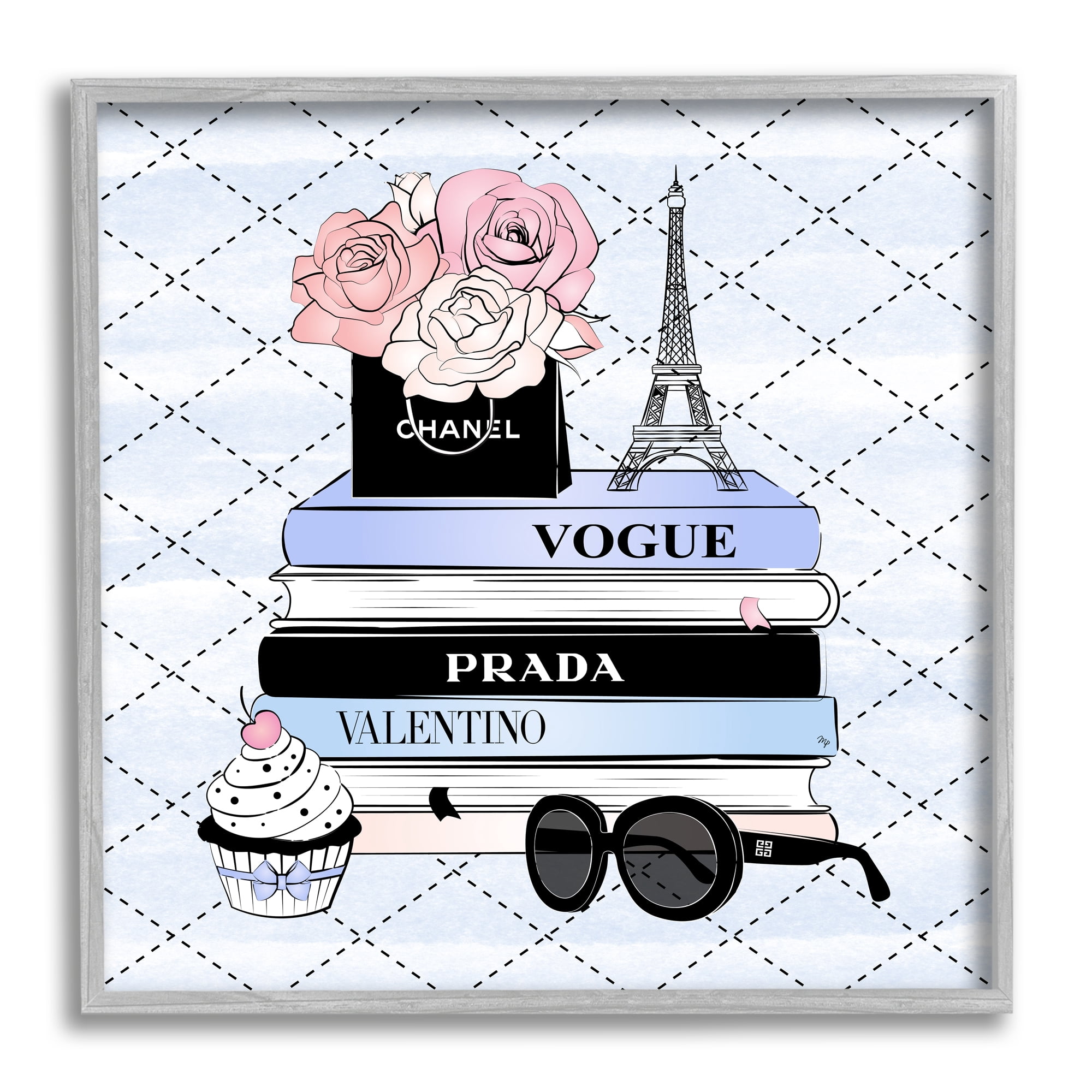 Stupell Industries Glam Parisian Patterned Beauty & Fashion Painting Gray Framed Art Print Wall Art, 24 x 24