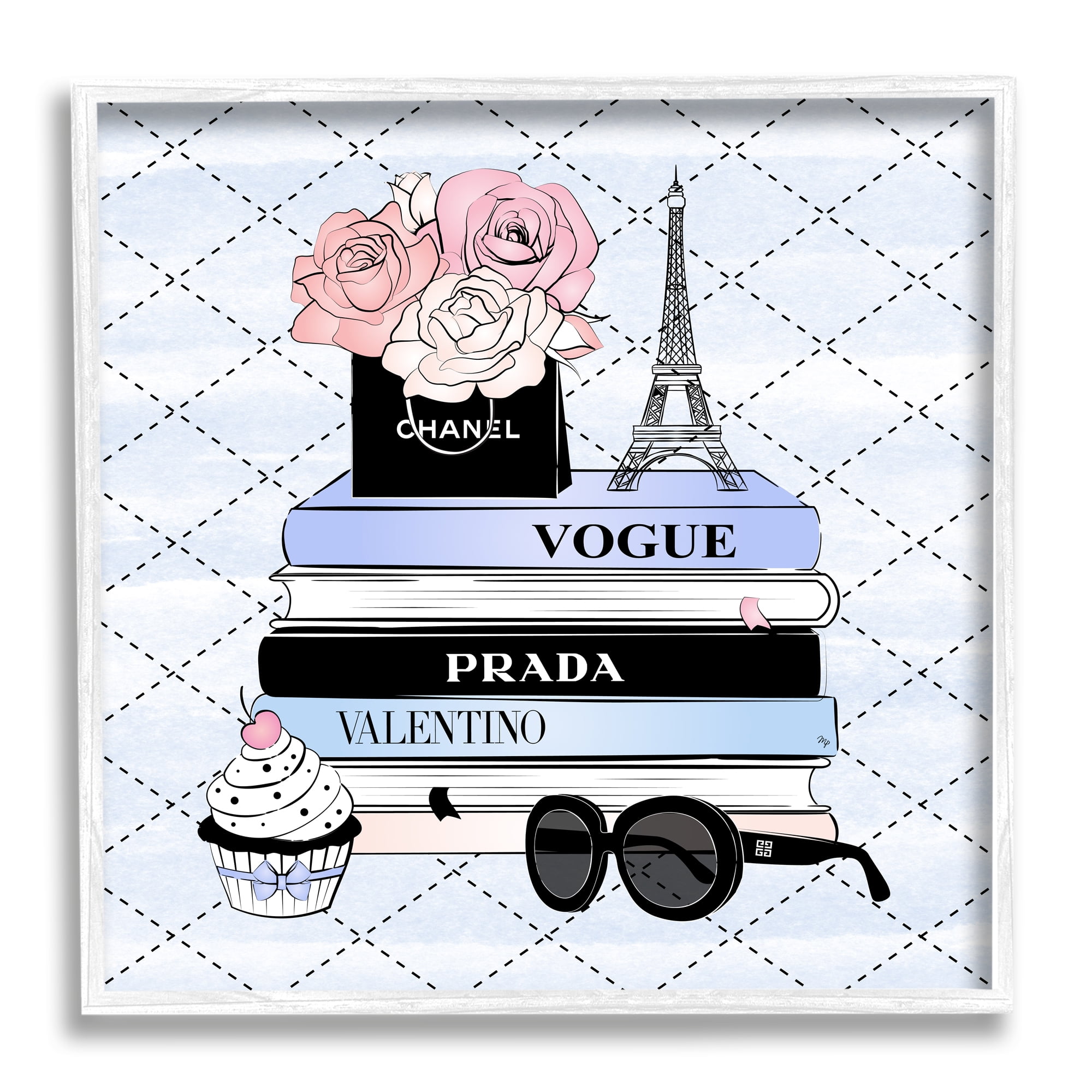 Stupell Industries Glam Parisian Patterned Beauty & Fashion Painting White Framed Art Print Wall Art, 12 x 12