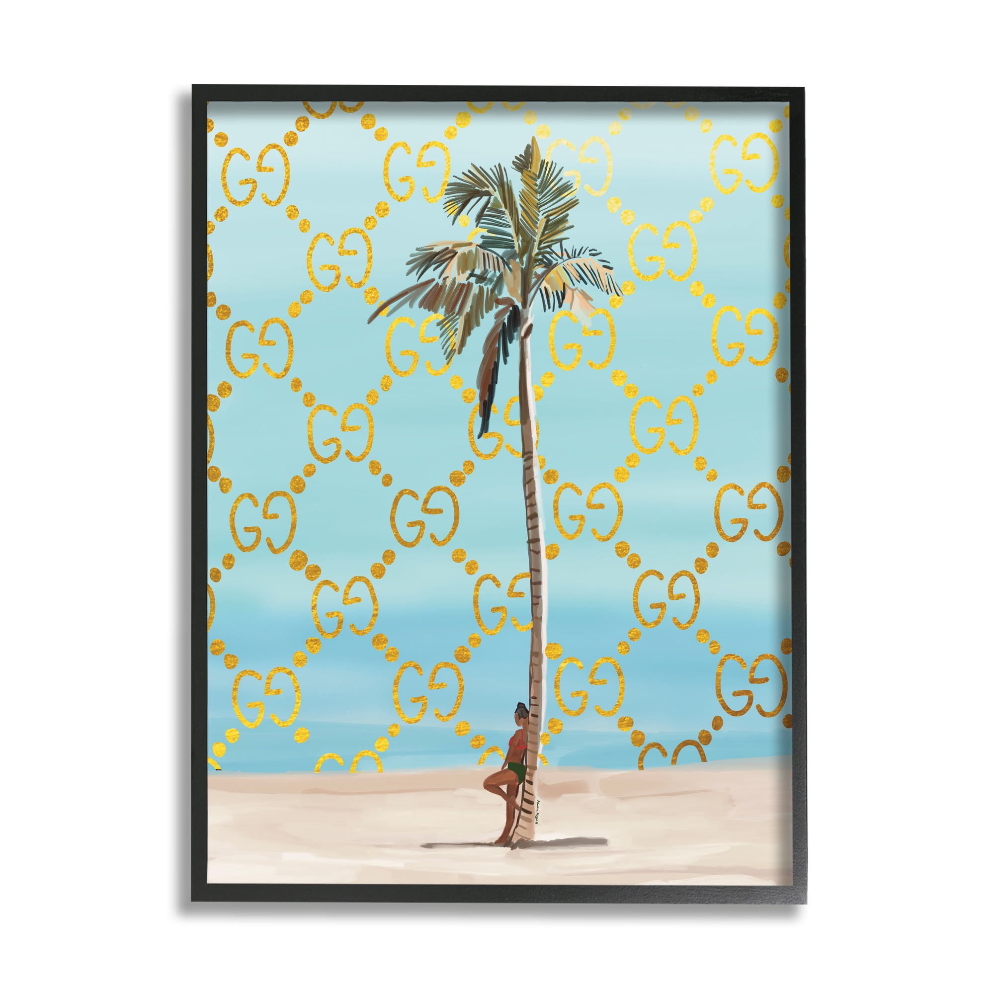 Stupell Industries Glam Pattern Palm Tree Botanical & Floral Painting Black Framed Art Print Wall Art, 11 x 14