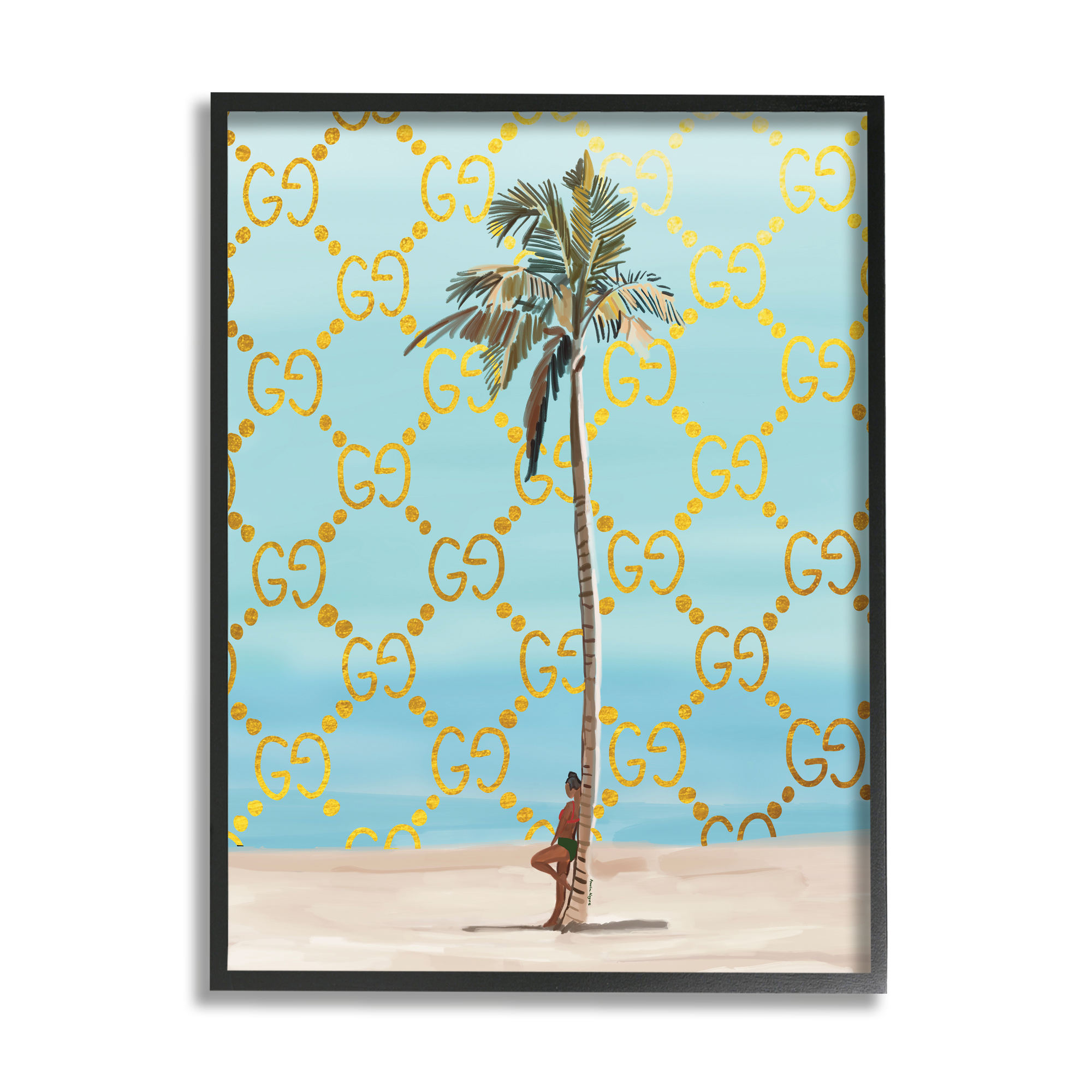 Stupell Industries Glam Pattern Palm Tree Botanical & Floral Painting Black Framed Art Print Wall Art, 24 x 30