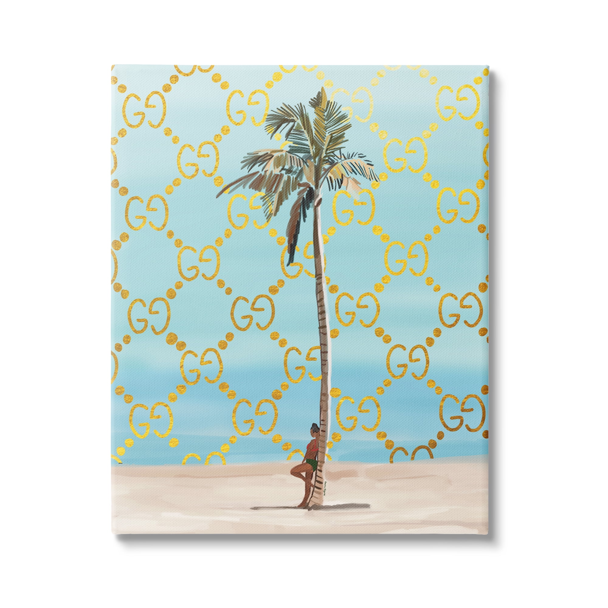 Stupell Industries Glam Pattern Palm Tree Botanical & Floral Painting Gallery Wrapped Canvas Art Print Wall Art, 24 x 30