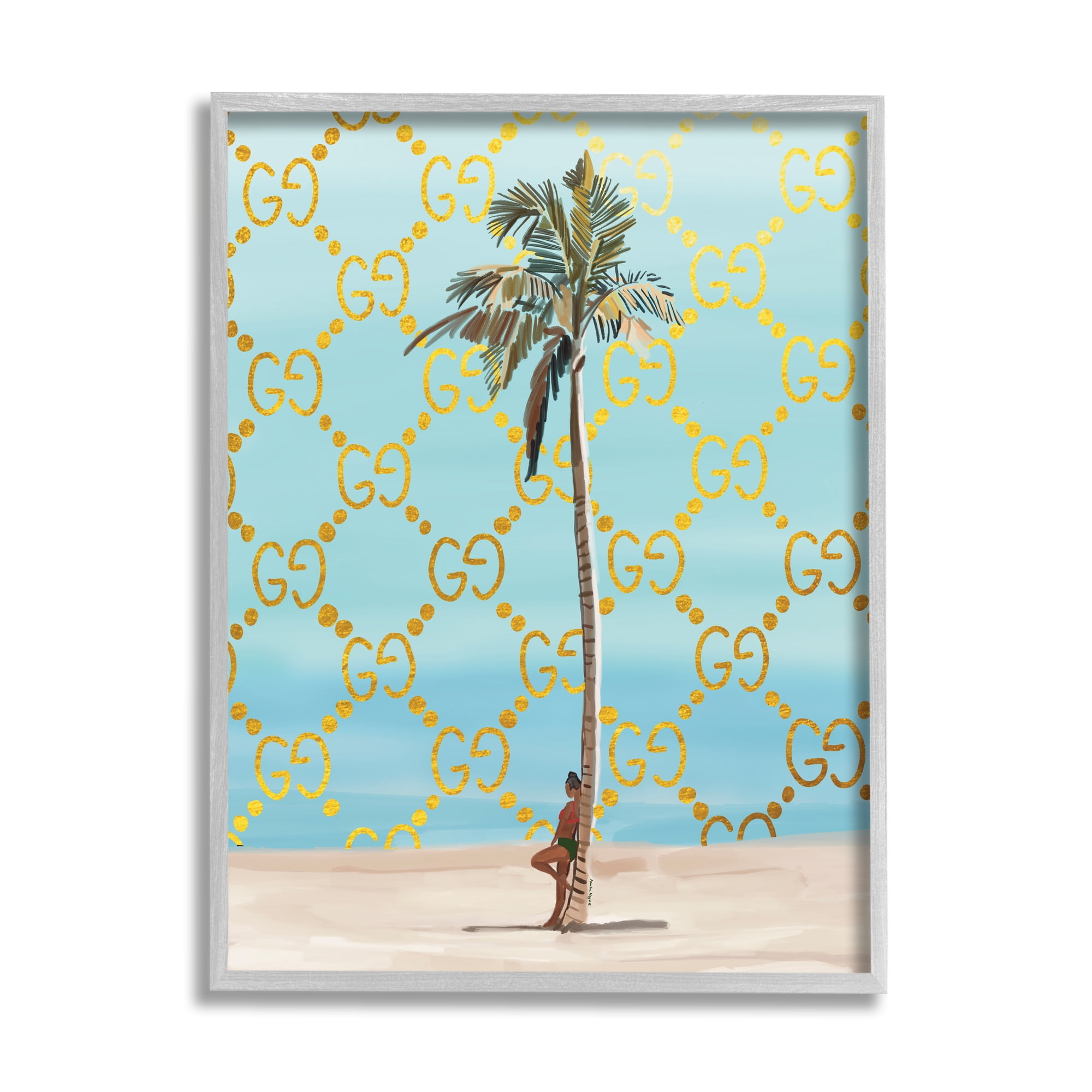 Stupell Industries Glam Pattern Palm Tree Botanical & Floral Painting Gray Framed Art Print Wall Art, 11 x 14