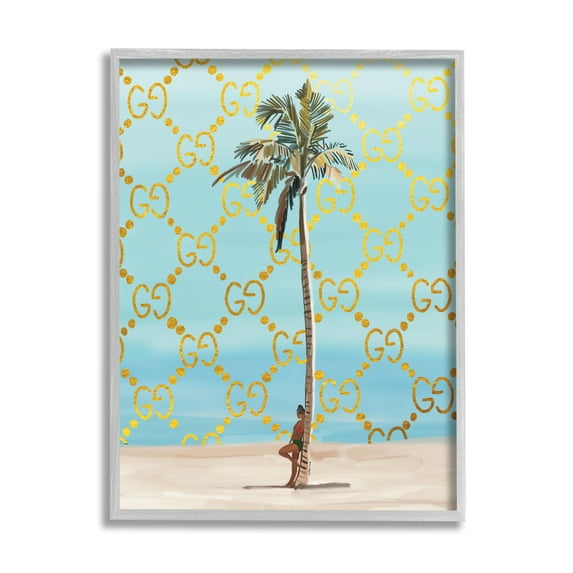 Stupell Industries Glam Pattern Palm Tree Botanical & Floral Painting Gray Framed Art Print Wall Art, 11 x 14