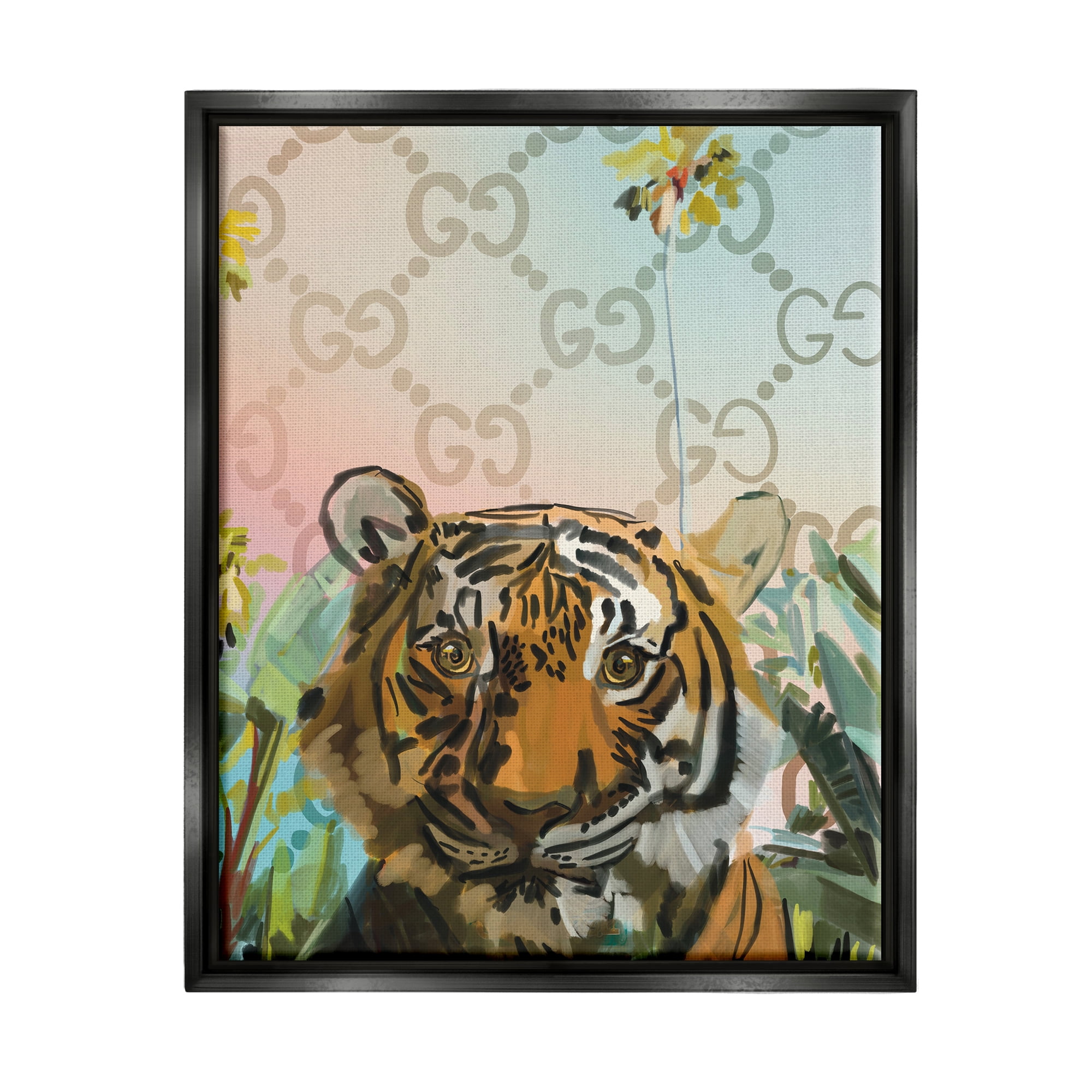 Stupell Industries Glam Pattern Tiger Animals & Insects Painting Black Floater Framed Art Print Wall Art, 25 x 31