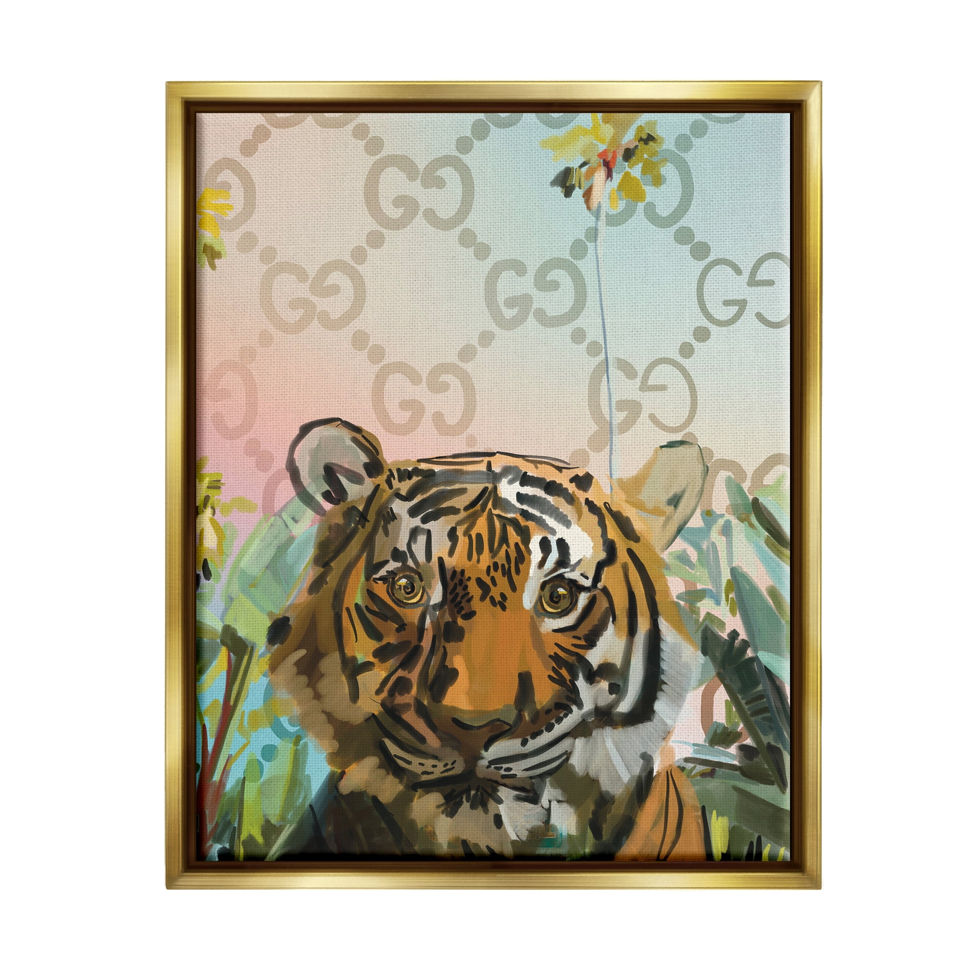 Stupell Industries Glam Pattern Tiger Animals & Insects Painting Gold Floater Framed Art Print Wall Art, 25 x 31