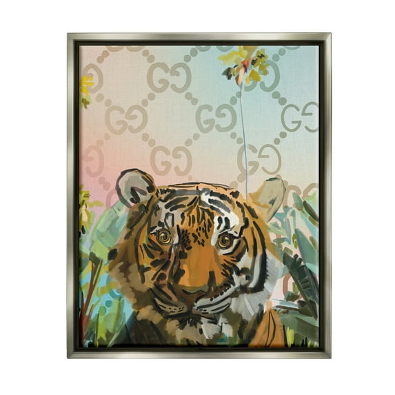 Stupell Industries Glam Pattern Tiger Animals & Insects Painting Gray Floater Framed Art Print Wall Art, 17 x 21