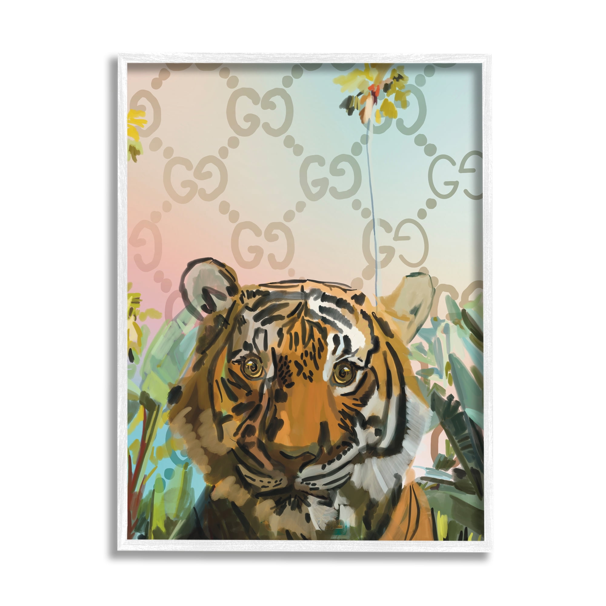 Stupell Industries Glam Pattern Tiger Animals & Insects Painting White Framed Art Print Wall Art, 16 x 20