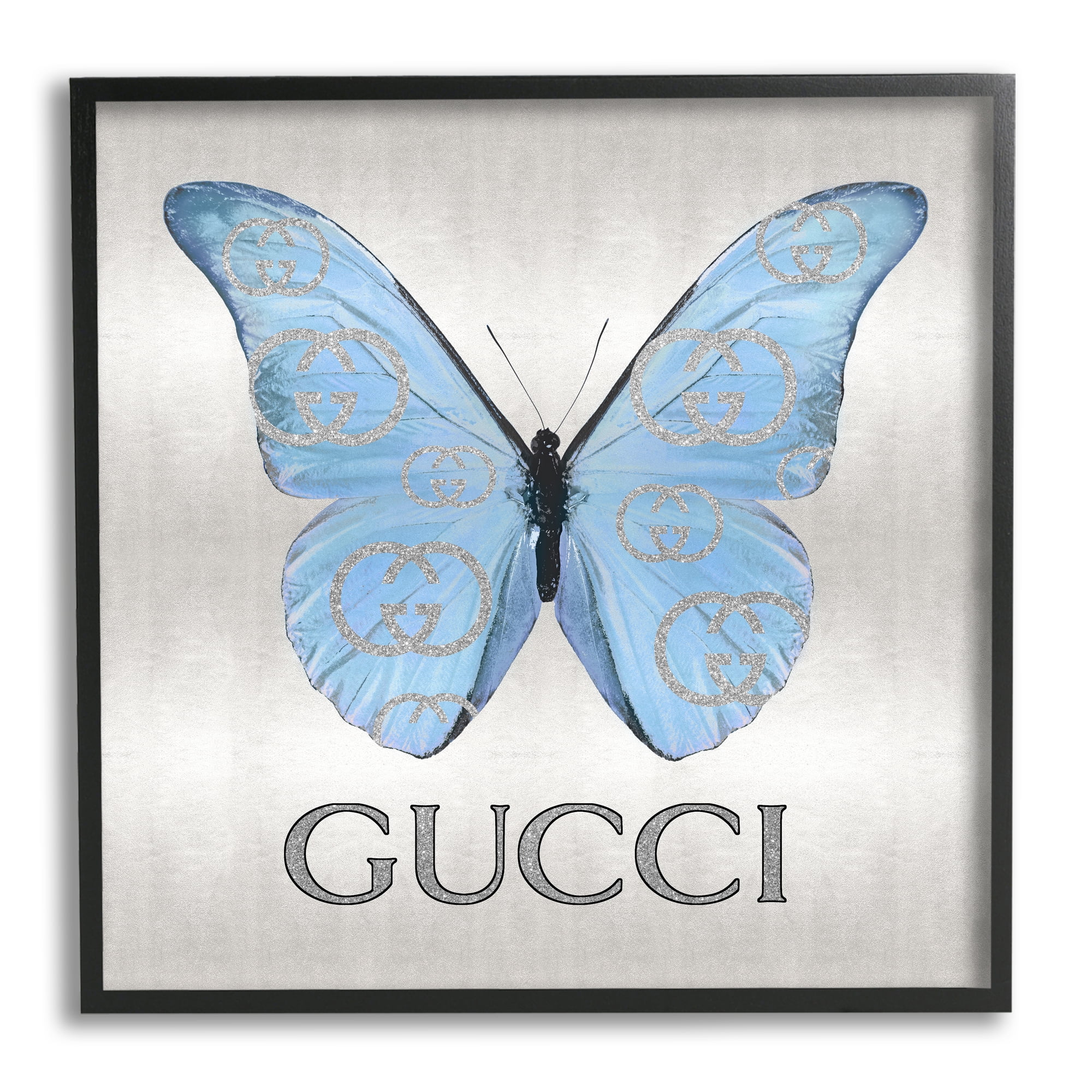 Blue Butterfly Print on Canvas with Black Frame, 12 x 12