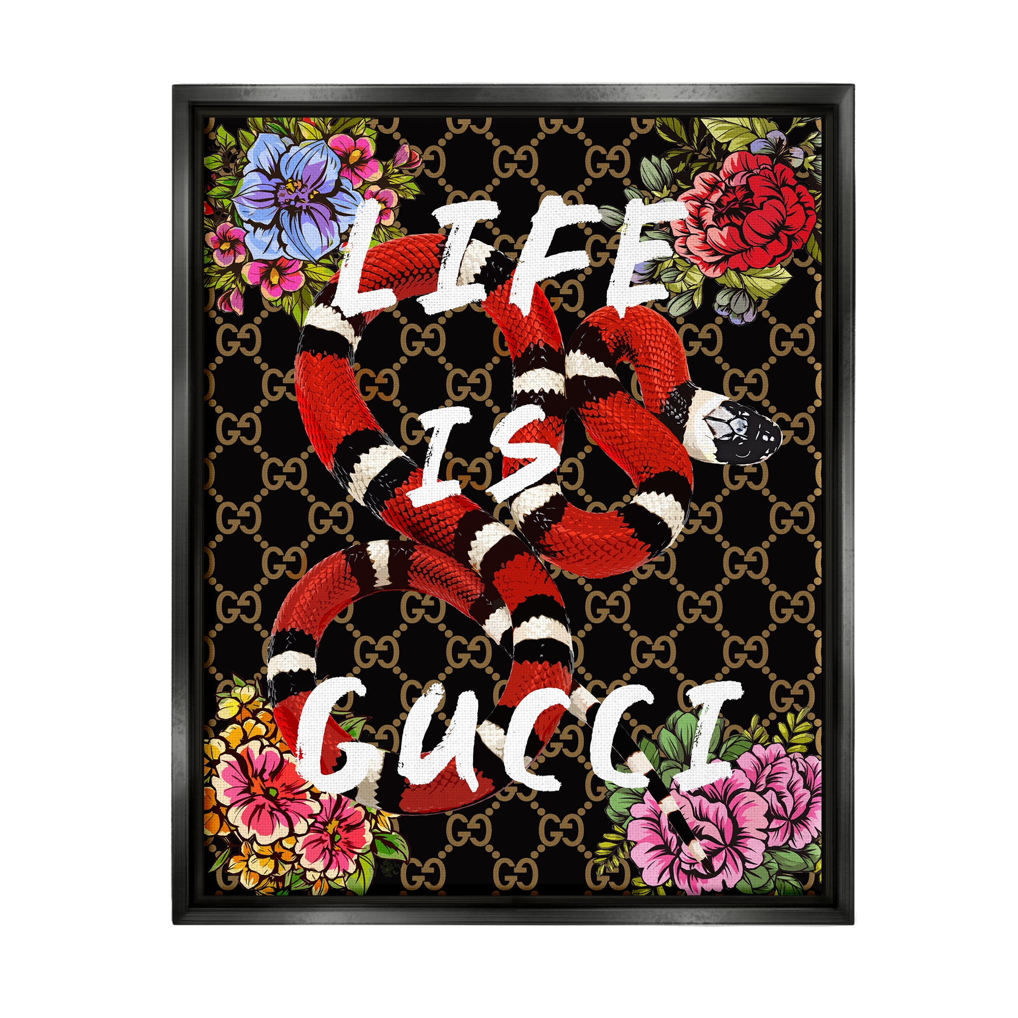 Stupell Industries Glam Patterned Snake Animals & Insects Painting Black Floater Framed Art Print Wall Art, 25 x 31