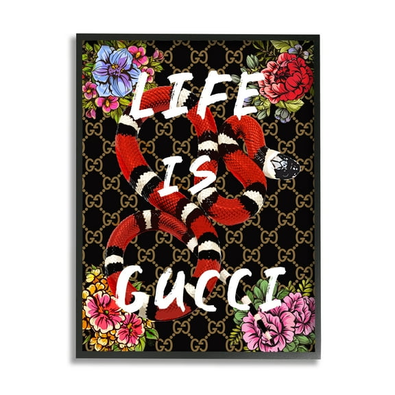 Stupell Industries Glam Patterned Snake Animals & Insects Painting Black Framed Art Print Wall Art, 11 x 14