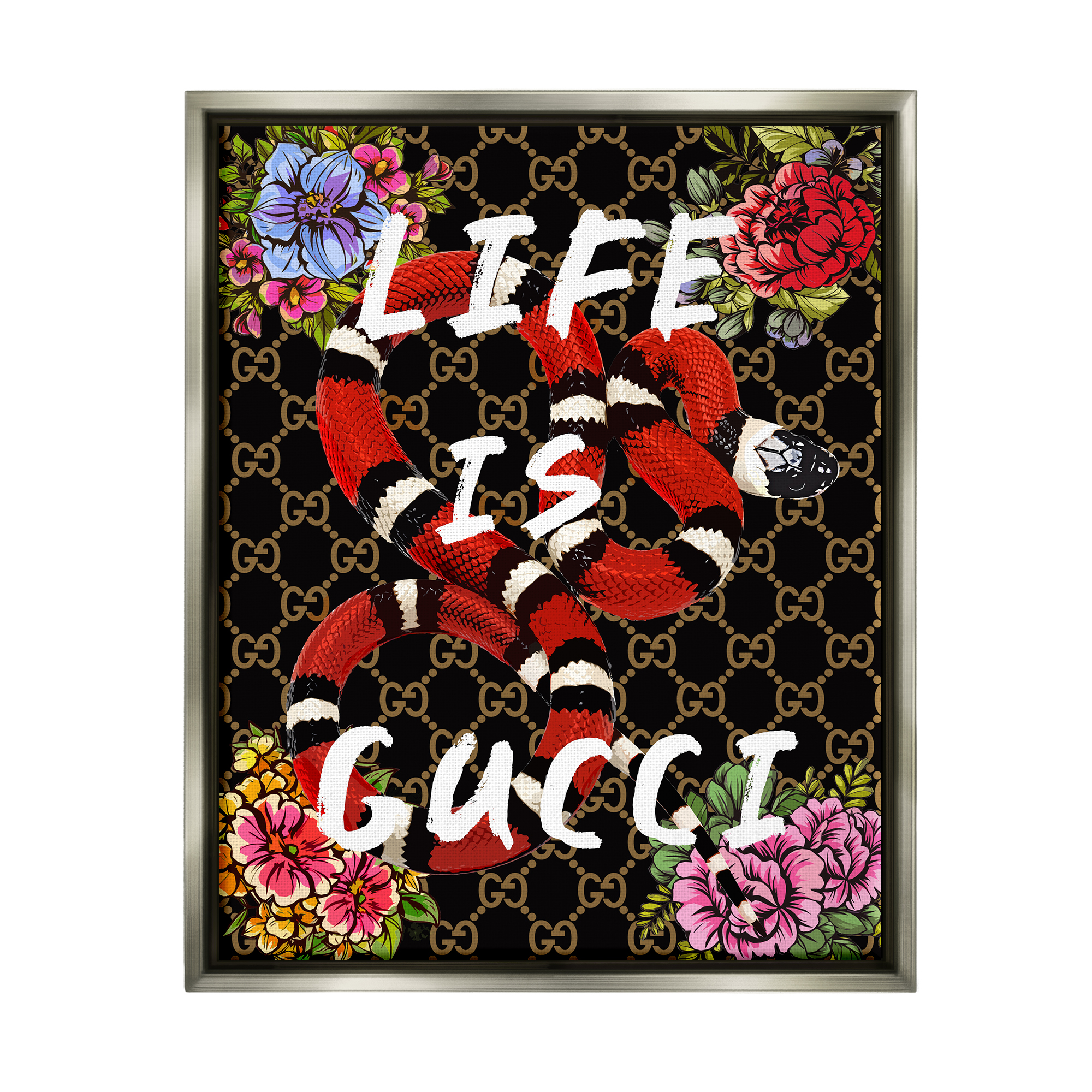 Stupell Industries Glam Patterned Snake Animals & Insects Painting Gray Floater Framed Art Print Wall Art, 17 x 21