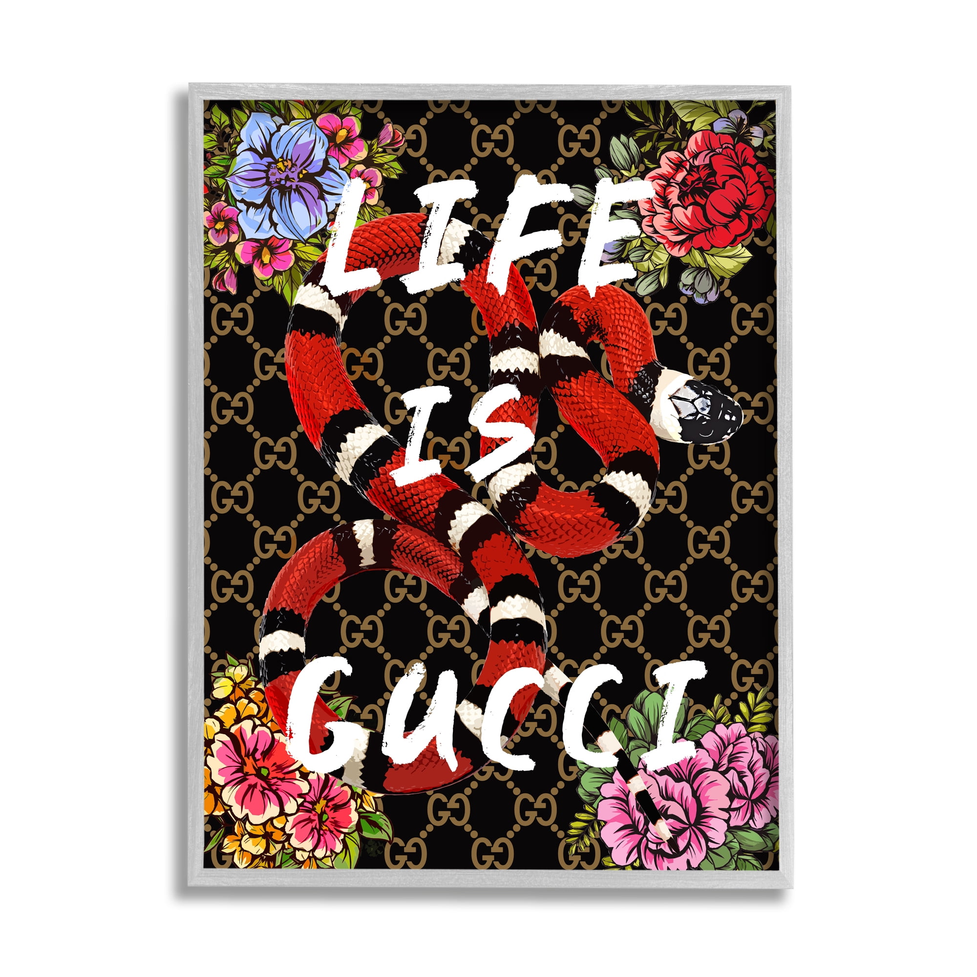 Stupell Industries Glam Patterned Snake Animals & Insects Painting Gray Framed Art Print Wall Art, 16 x 20