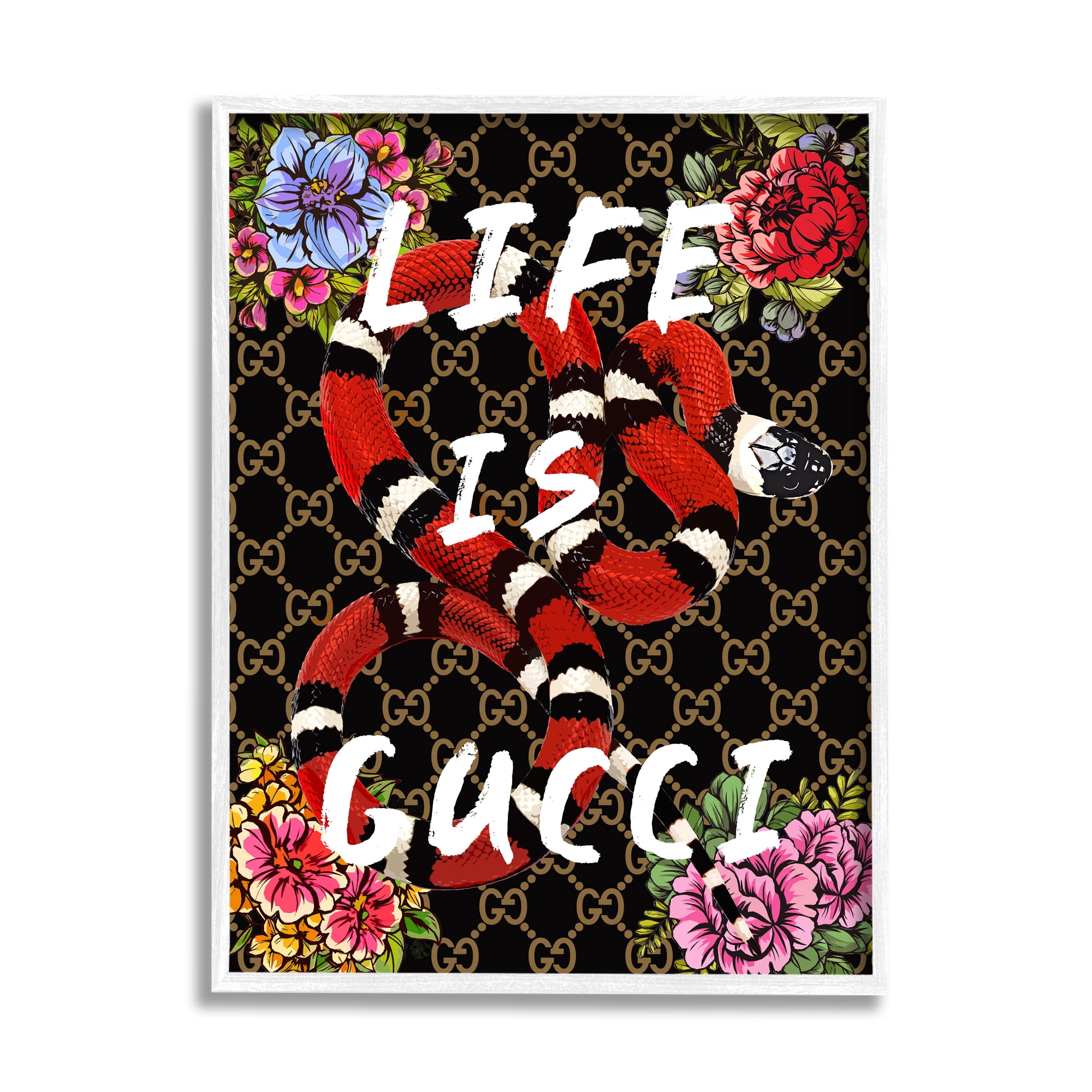 Stupell Industries Glam Patterned Snake Animals & Insects Painting White Framed Art Print Wall Art, 11 x 14