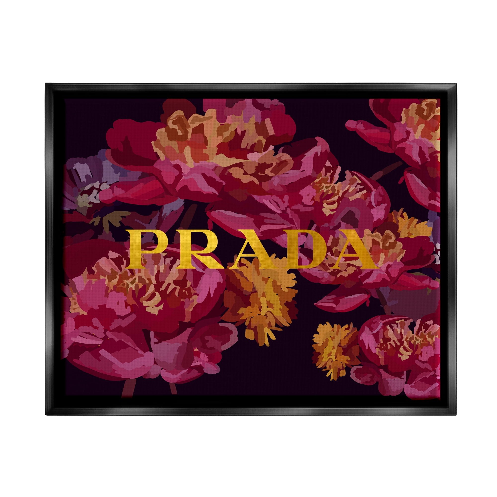 Stupell Industries Glam Peonies Pattern Botanical & Floral Painting Black Floater Framed Canvas Art Print Wall Art, 21 x 17