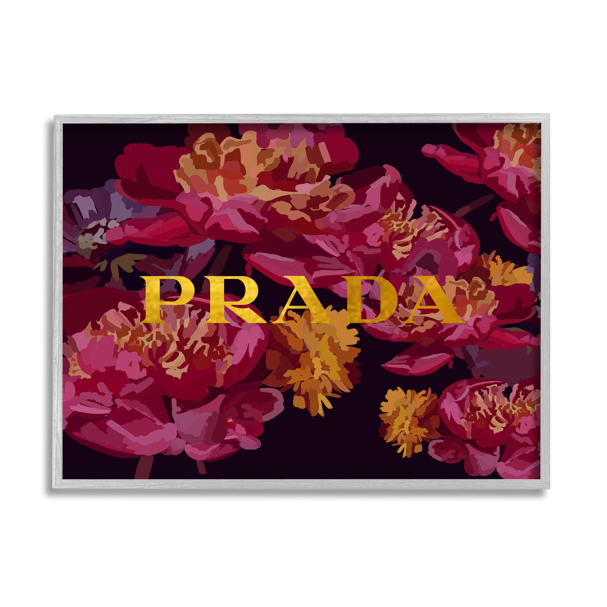 Stupell Industries Glam Peonies Pattern Botanical & Floral Painting Gray Framed Art Print Wall Art, 30 x 24