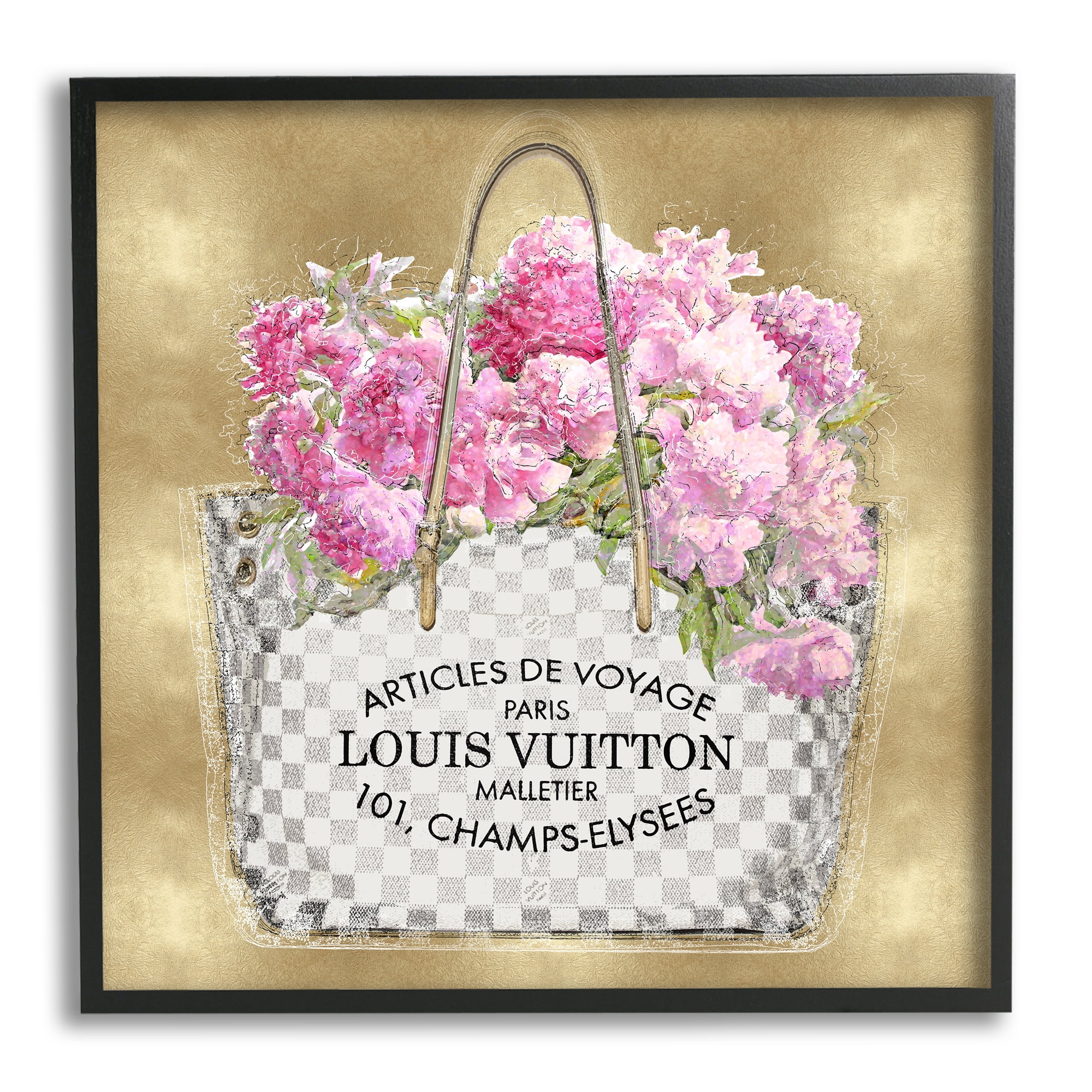 Stupell Industries Glam Peony Purse Botanical & Floral Painting Black Framed Art Print Wall Art, 12 x 12