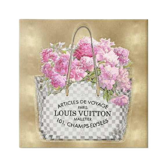 Stupell Industries Glam Peony Purse Botanical & Floral Painting Gallery Wrapped Canvas Art Print Wall Art, 17 x 17