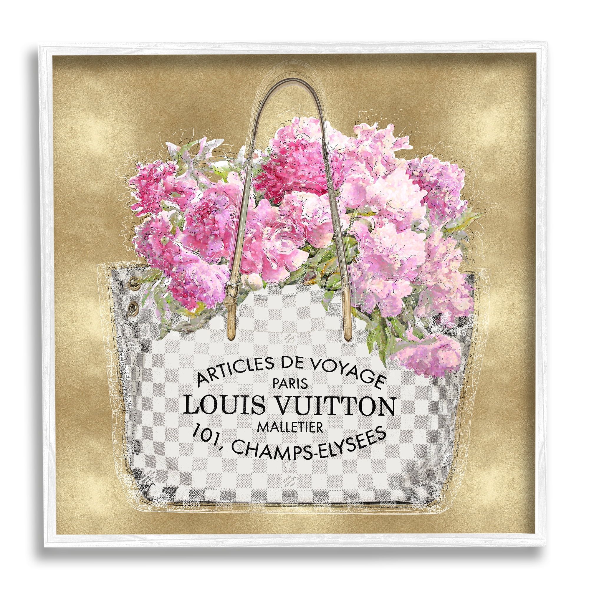 Stupell Industries Glam Peony Purse Botanical & Floral Painting White Framed Art Print Wall Art, 12 x 12