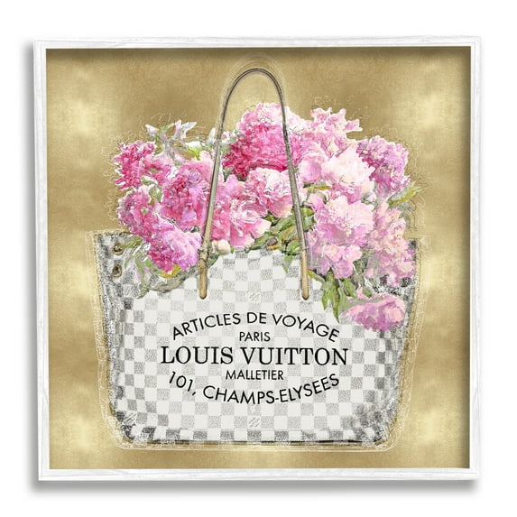 Stupell Industries Glam Peony Purse Botanical & Floral Painting White Framed Art Print Wall Art, 17 x 17