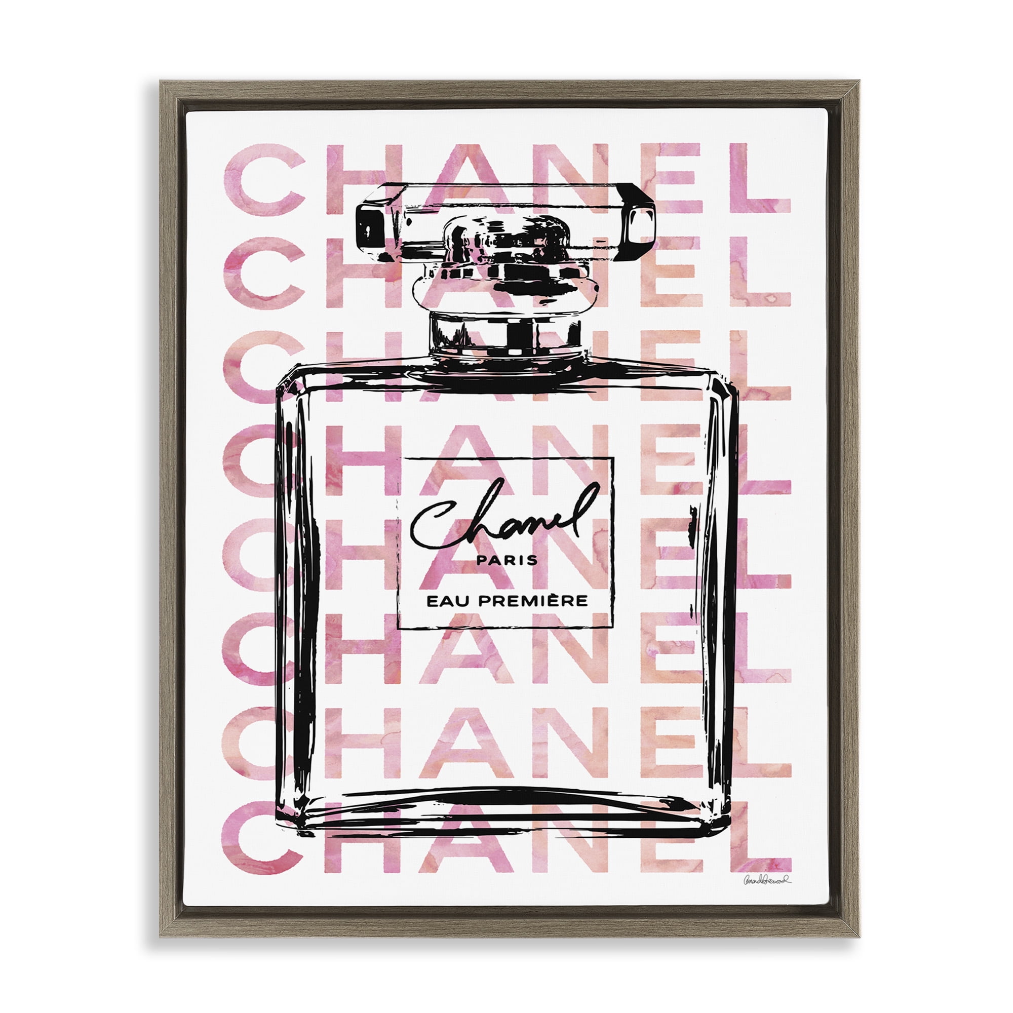 Stupell Industries Glam Perfume Bottle Brand Text Beauty & Fashion Painting Brown Floater Framed Canvas Art Print Wall Art, 17 x 21