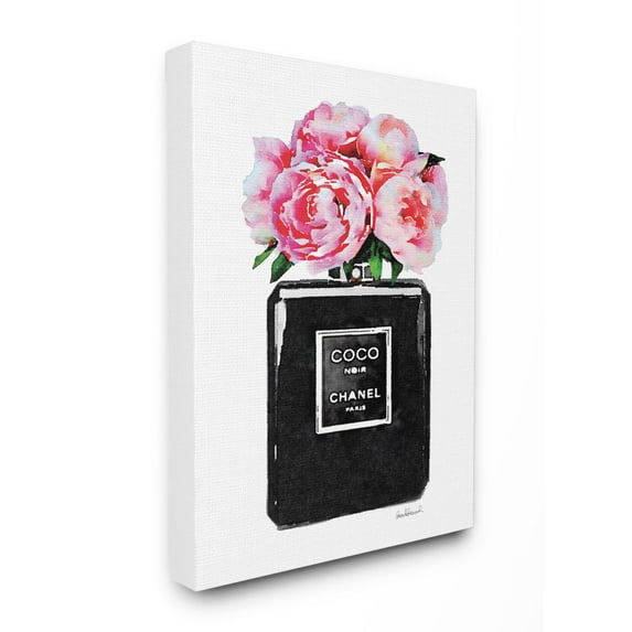 Stupell Industries Glam Perfume Bottle Flower Black Peony Pink Canvas Wall Art by Amanda Greenwood