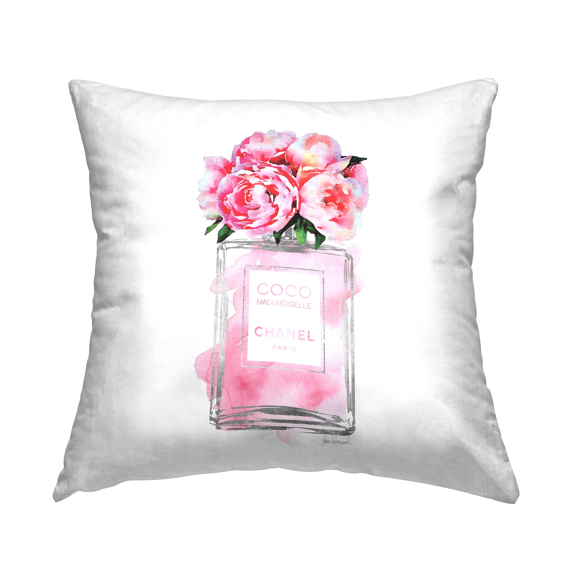 Stupell Industries Glam Perfume Bottle Flower Silver Peony Pink,18 x 7 x 18 Decorative Pillows