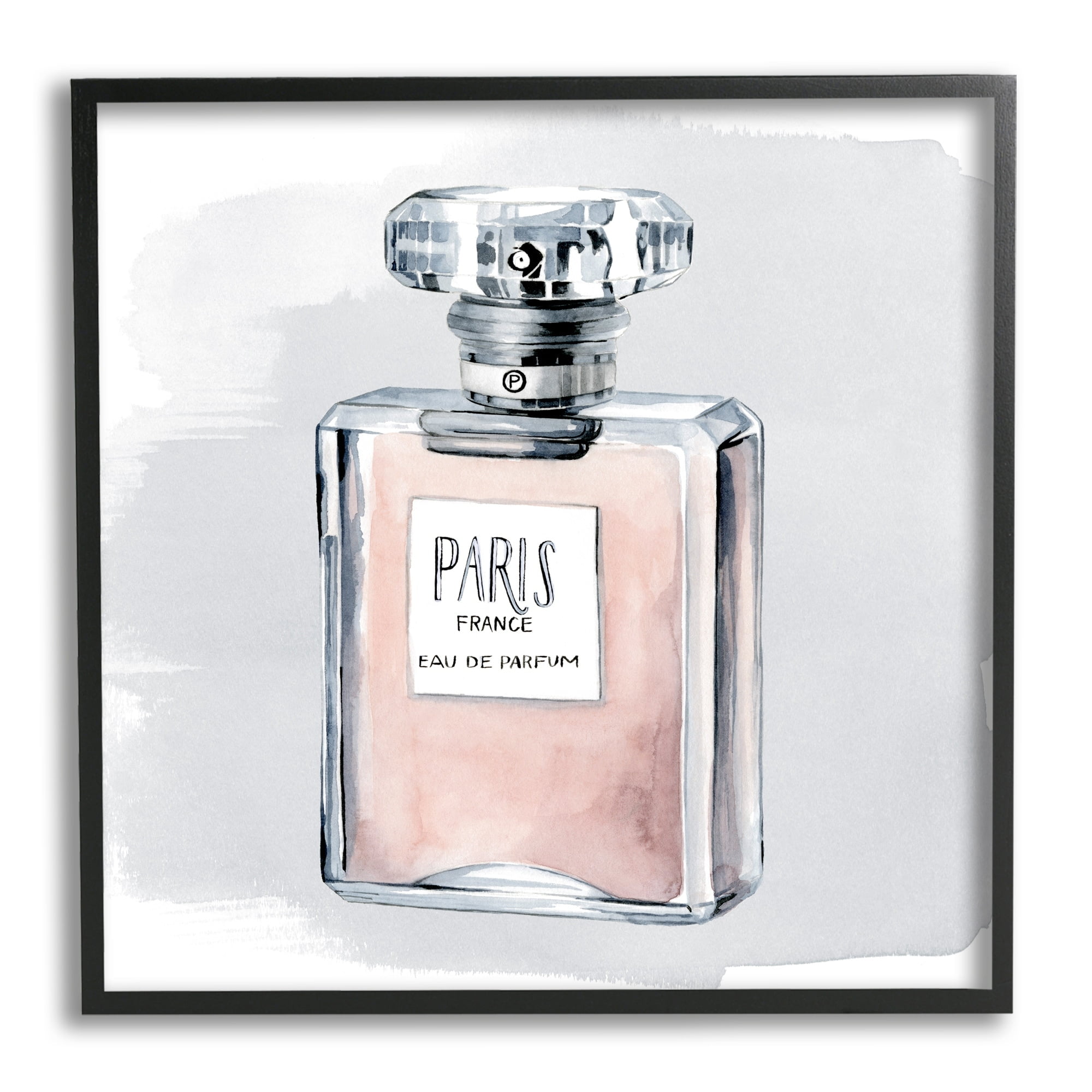 Stupell Industries Glam Perfume Bottle Pink Paris Watercolor Detail Framed Wall Art, 12 x 12, Design by Grace Popp