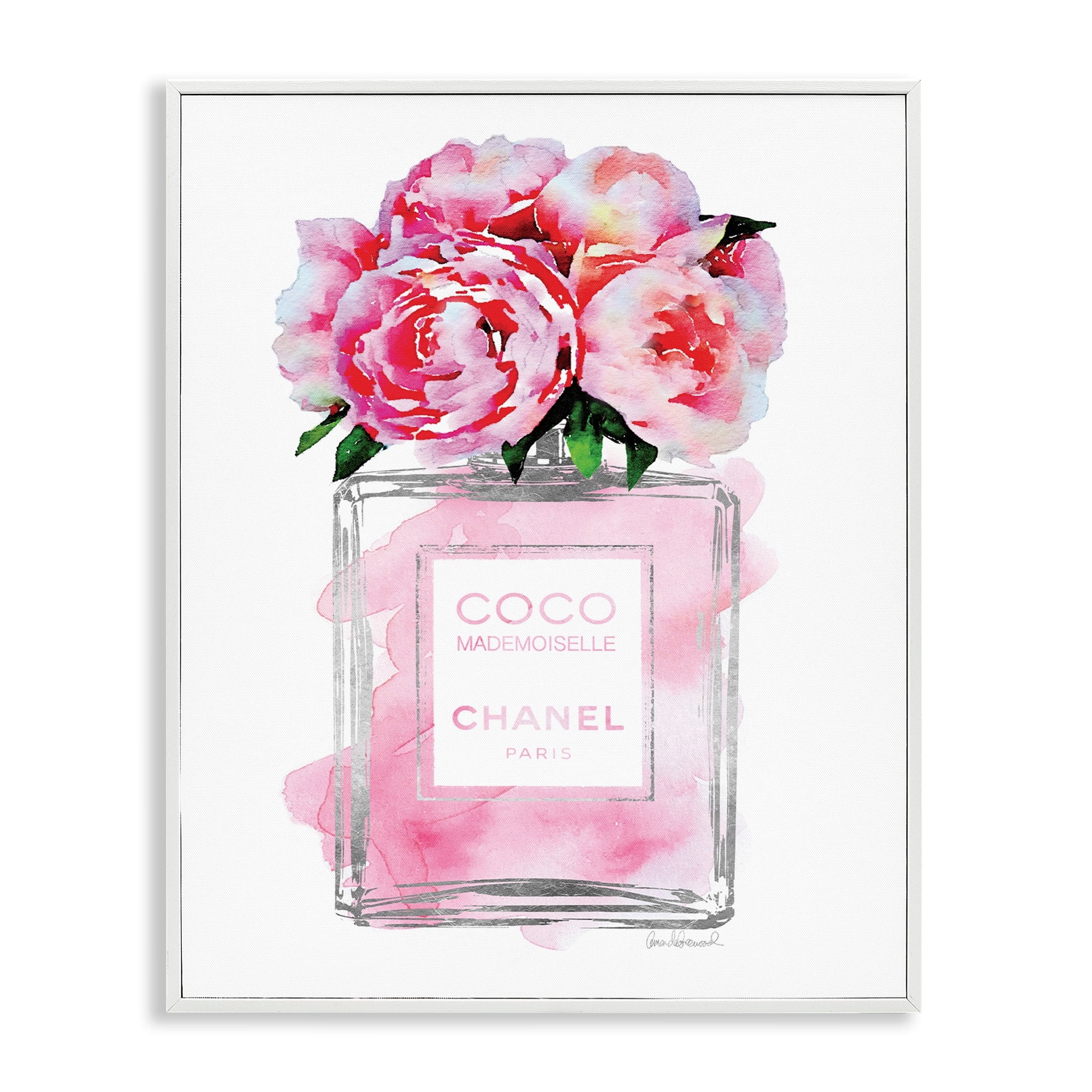 Stupell Industries Glam Perfume Bottle V2 Flower Silver Pink Peony, 16 x 20,Design by Amanda Greenwood