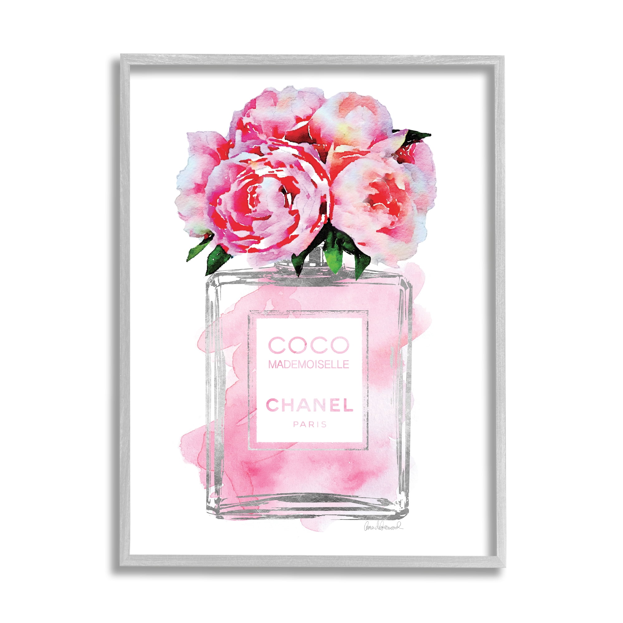 Stupell Industries Glam Perfume Bottle V2 Flower Silver Pink Peony, 24 x 30,Design by Amanda Greenwood