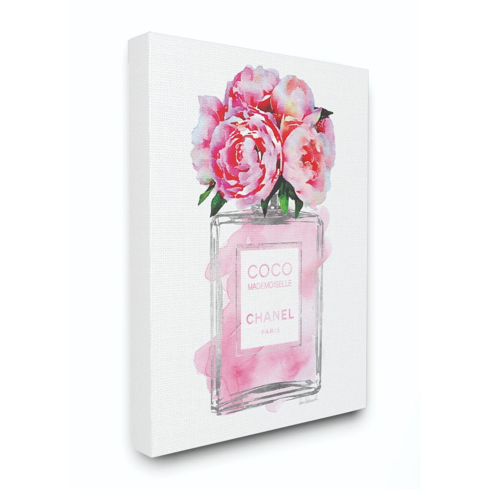 Stupell Industries Glam Perfume Bottle V2 Flower Silver Pink Peony Canvas Wall Art by Amanda Greenwood