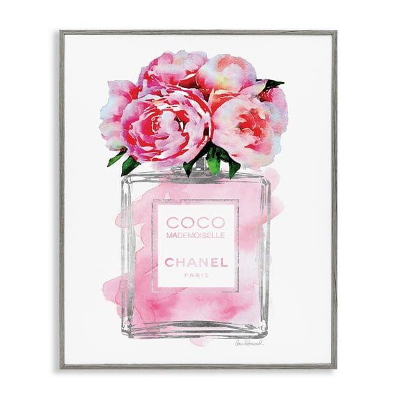 Stupell Industries Glam Perfume Bottle V2 Flower Silver Pink Peony Framed Wall Art by Amanda Greenwood