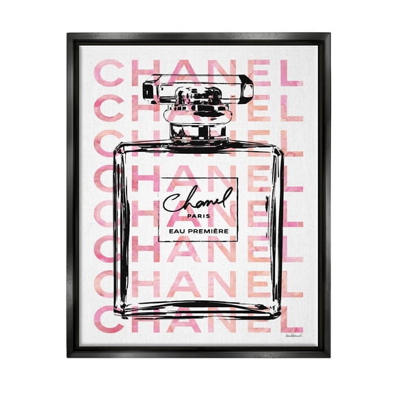 Stupell Industries Glam Perfume Bottle With Words Pink Black Jet Black Framed Floating Canvas Wall Art, 24x30, by Amanda Greenwood