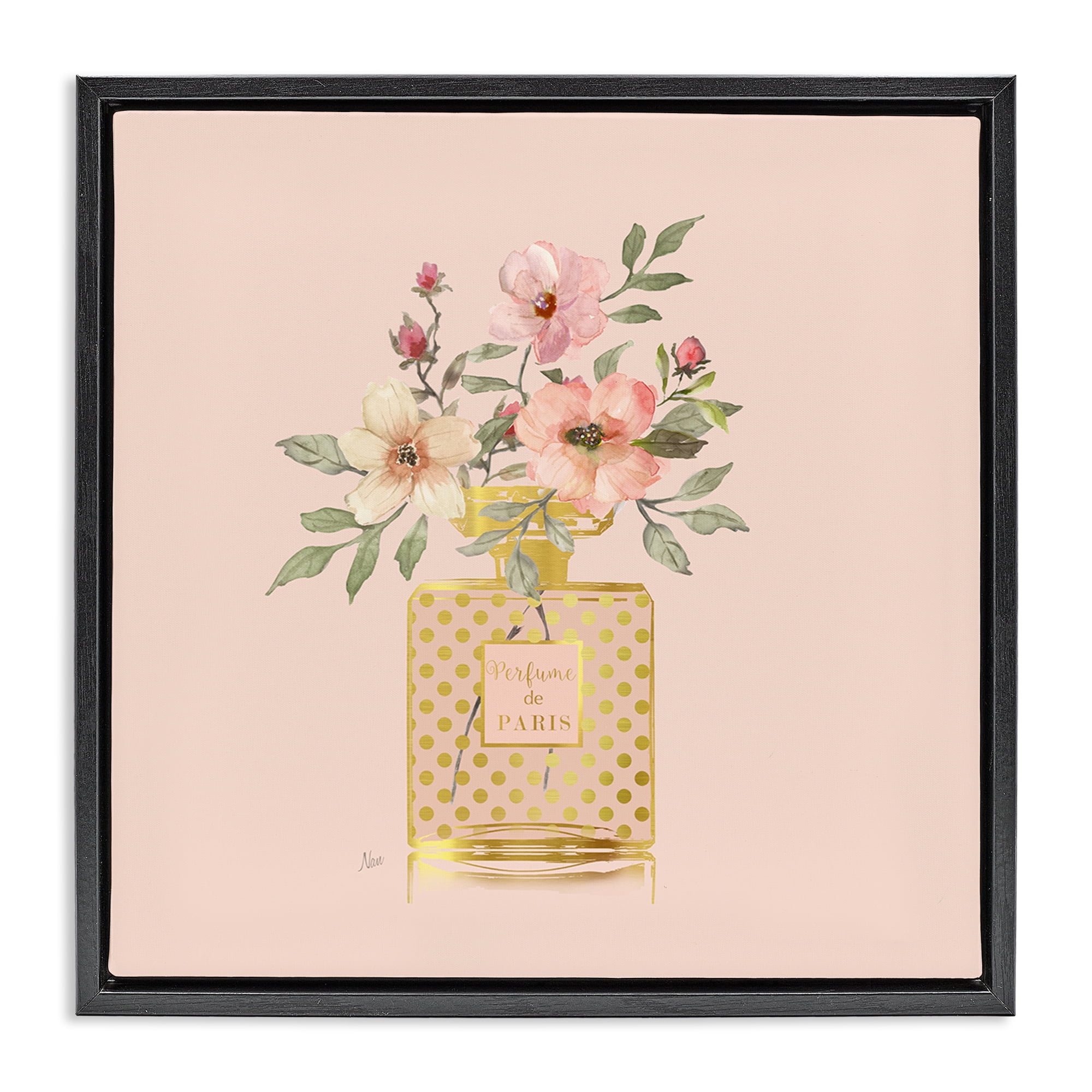 Stupell Industries Glam Perfume Bouquet Botanical & Floral Painting Black Floater Framed Art Print Wall Art, 25 x 25