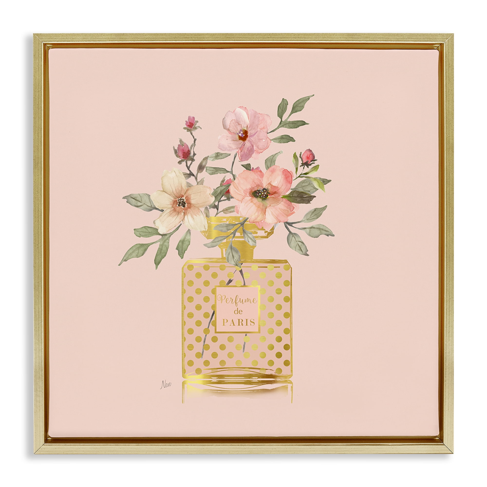 Stupell Industries Glam Perfume Bouquet Botanical & Floral Painting Gold Floater Framed Art Print Wall Art, 18 x 18