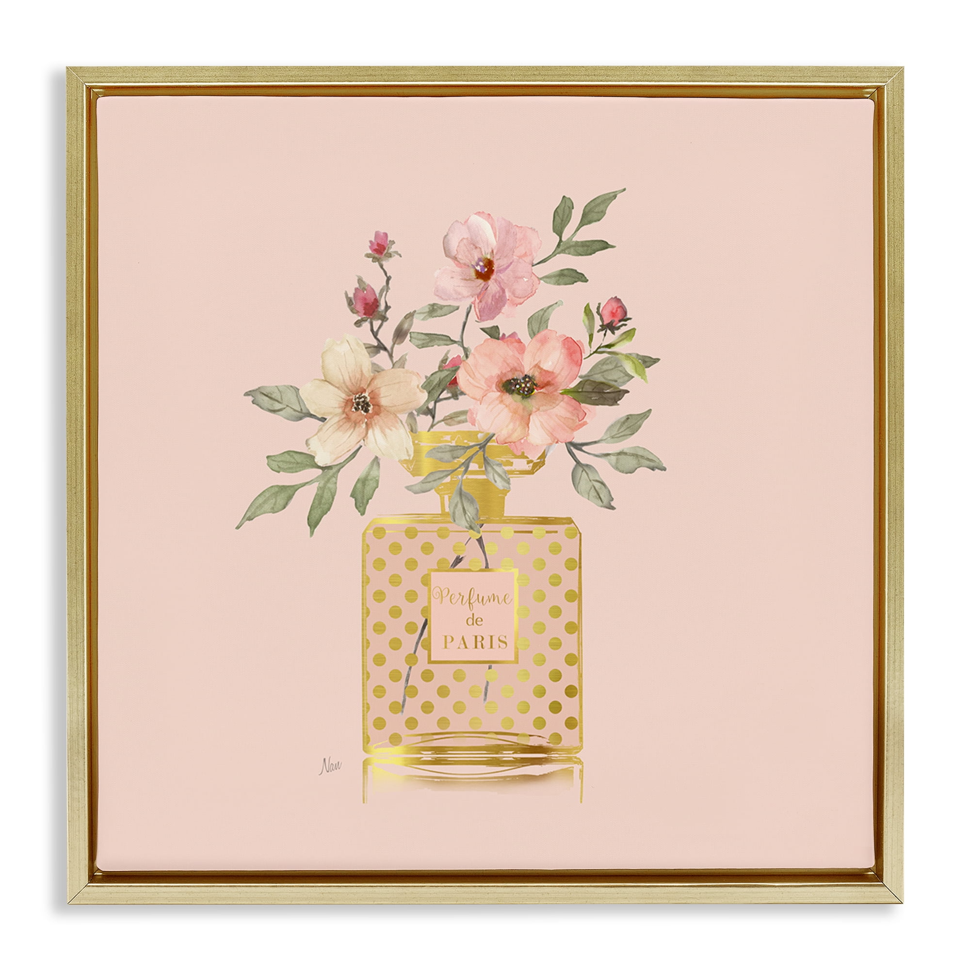 Stupell Industries Glam Perfume Bouquet Botanical & Floral Painting Gold Floater Framed Art Print Wall Art, 25 x 25