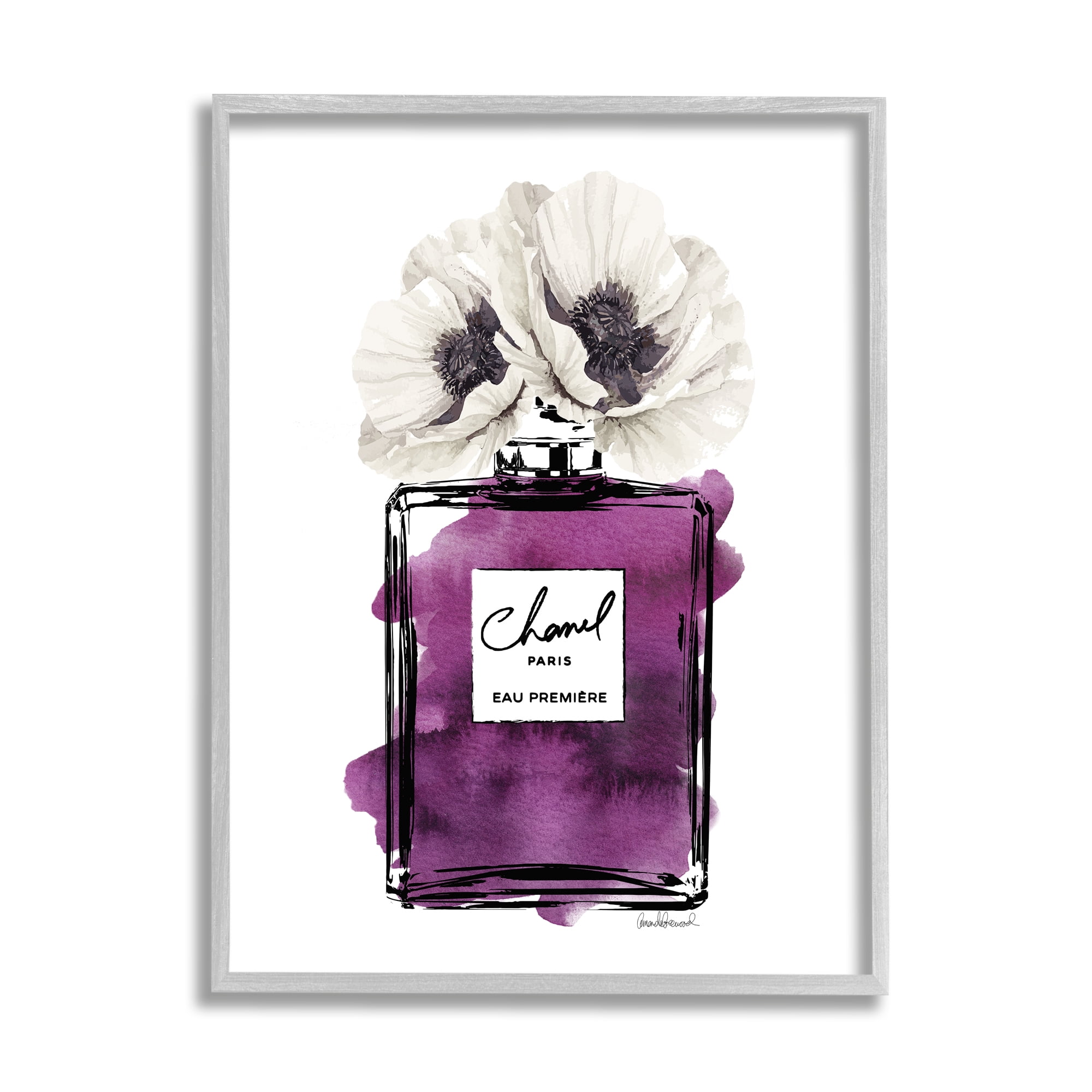Stupell Industries Glam Perfume Purple Watercolor Effect Flower Blossom  Framed Wall Art, 16 x 20, Design by Amanda Greenwood