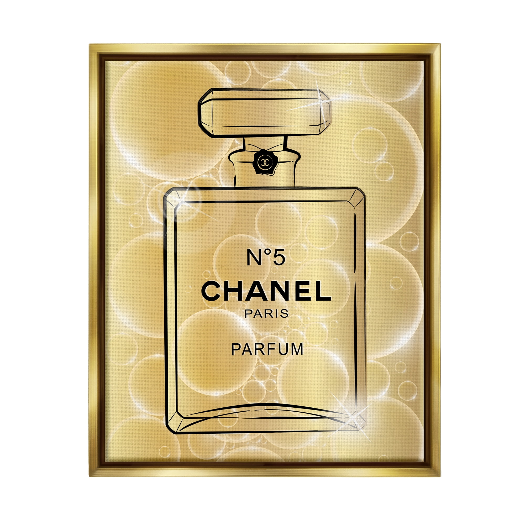 Stupell Industries Glam Perfume with Bubbles Beauty & Fashion Painting Gold Floater Framed Art Print Wall Art, 17 x 21