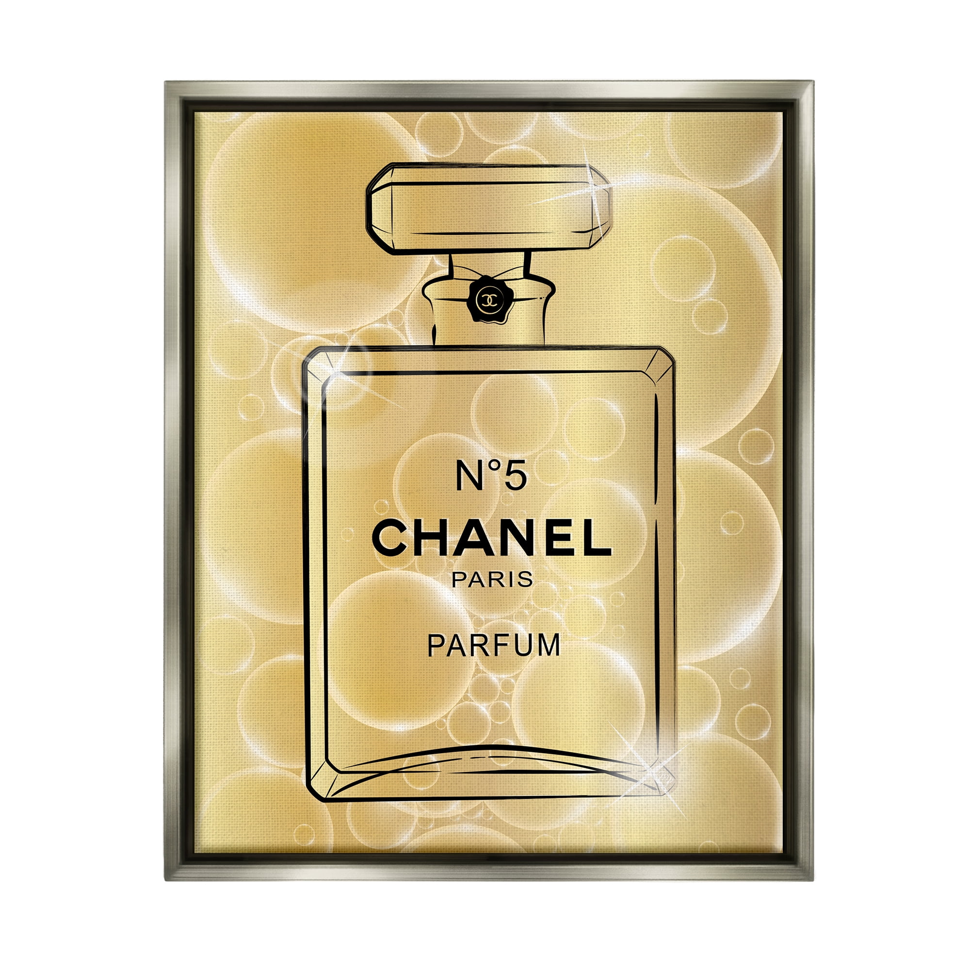 Stupell Industries Glam Perfume with Bubbles Beauty & Fashion Painting Gray Floater Framed Art Print Wall Art, 17 x 21