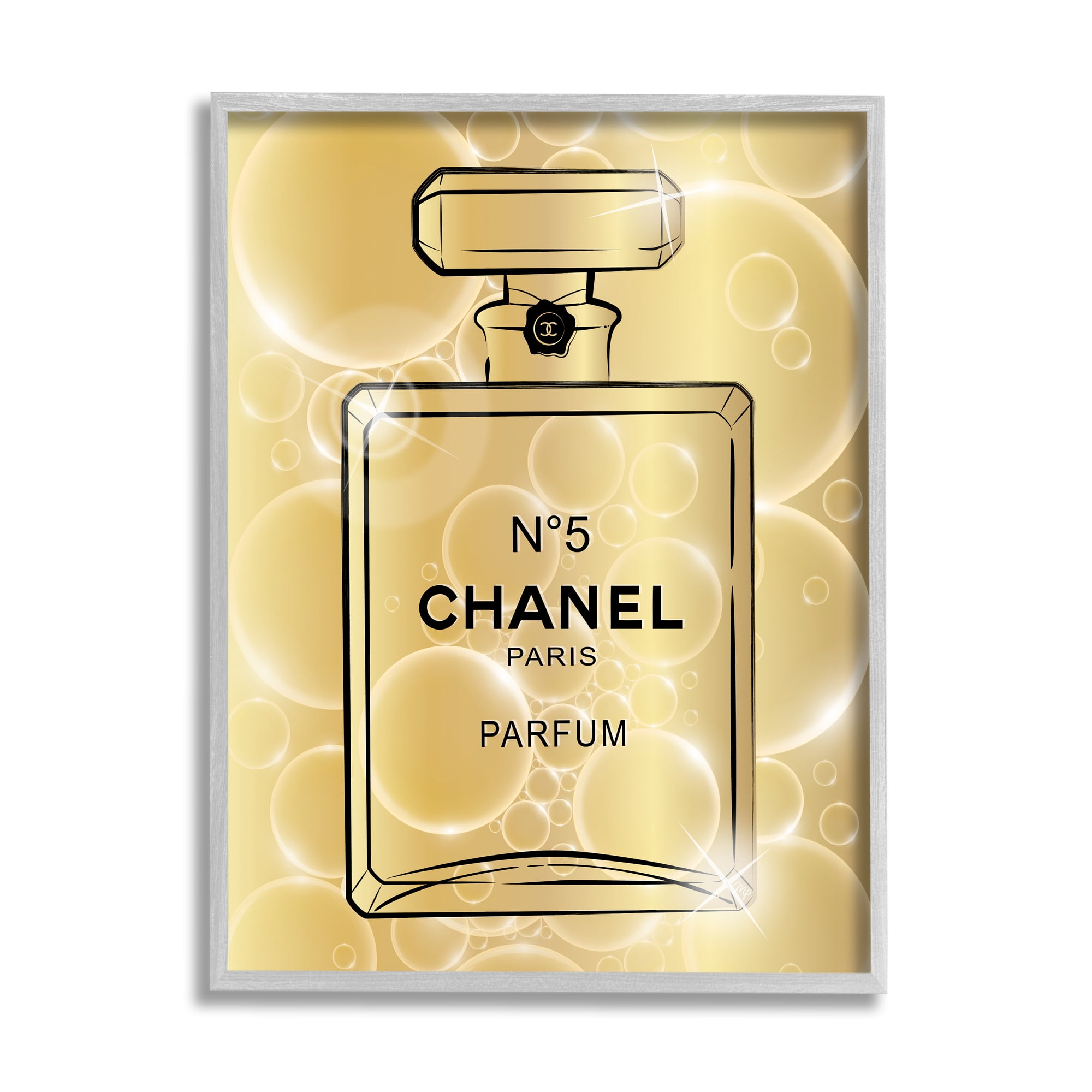 Stupell Industries Glam Perfume with Bubbles Beauty & Fashion Painting Gray Framed Art Print Wall Art, 11 x 14