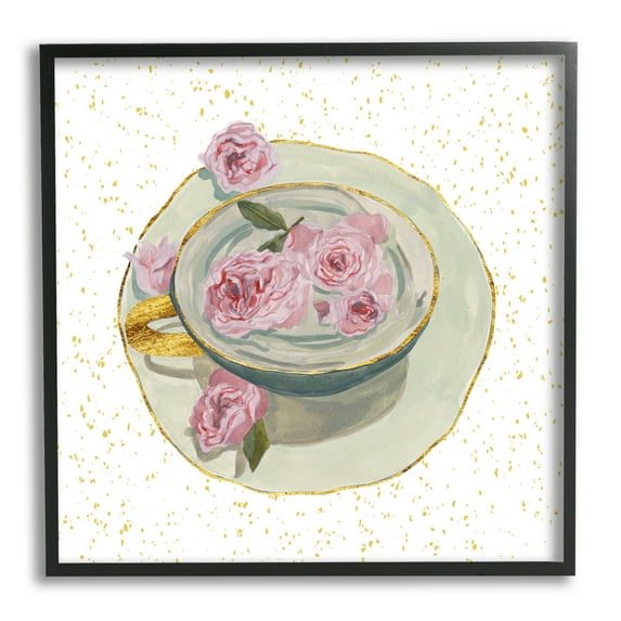 Stupell Industries Glam Petals Teacup Food & Beverage Painting Black Framed Art Print Wall Art, 24 x 24