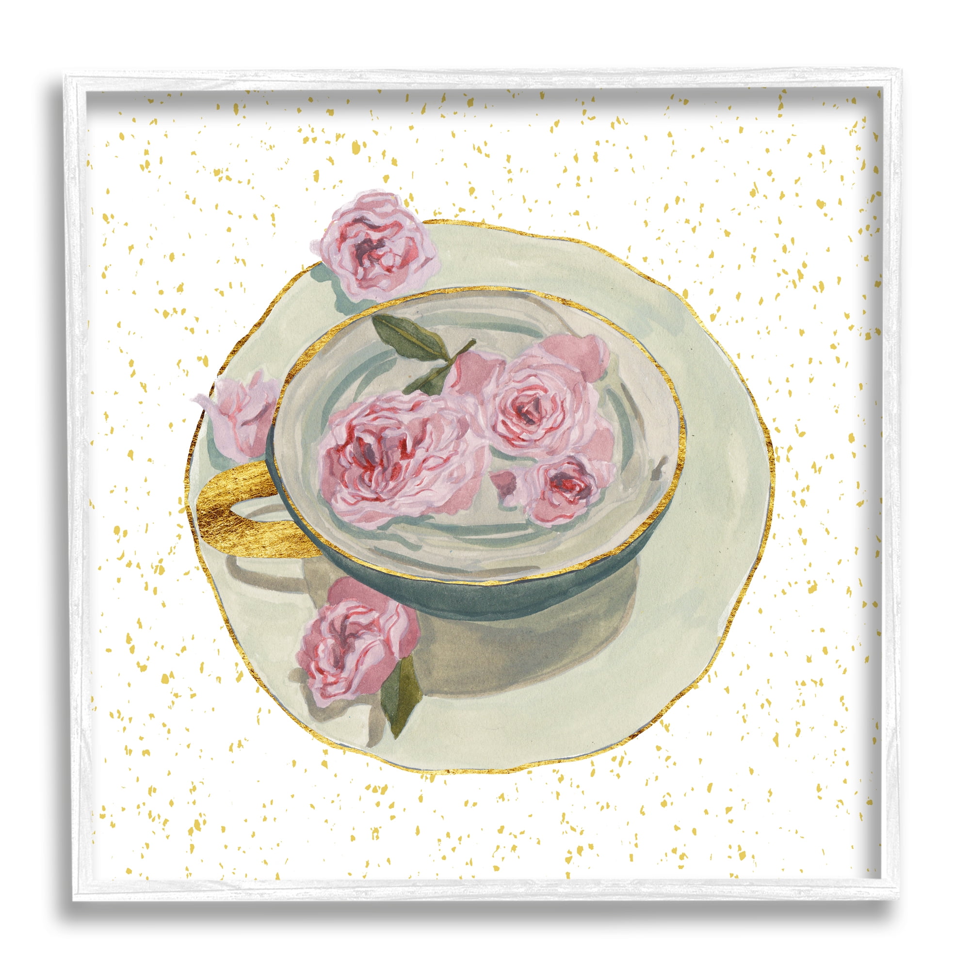 Stupell Industries Glam Petals Teacup Food & Beverage Painting White Framed Art Print Wall Art, 12 x 12