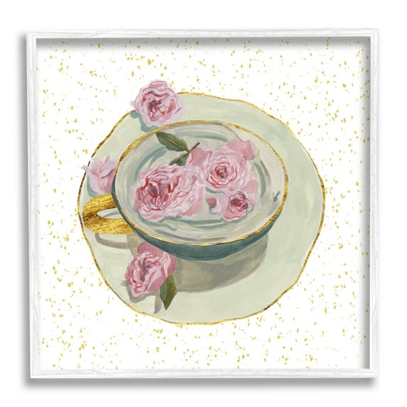 Stupell Industries Glam Petals Teacup Food & Beverage Painting White Framed Art Print Wall Art, 12 x 12